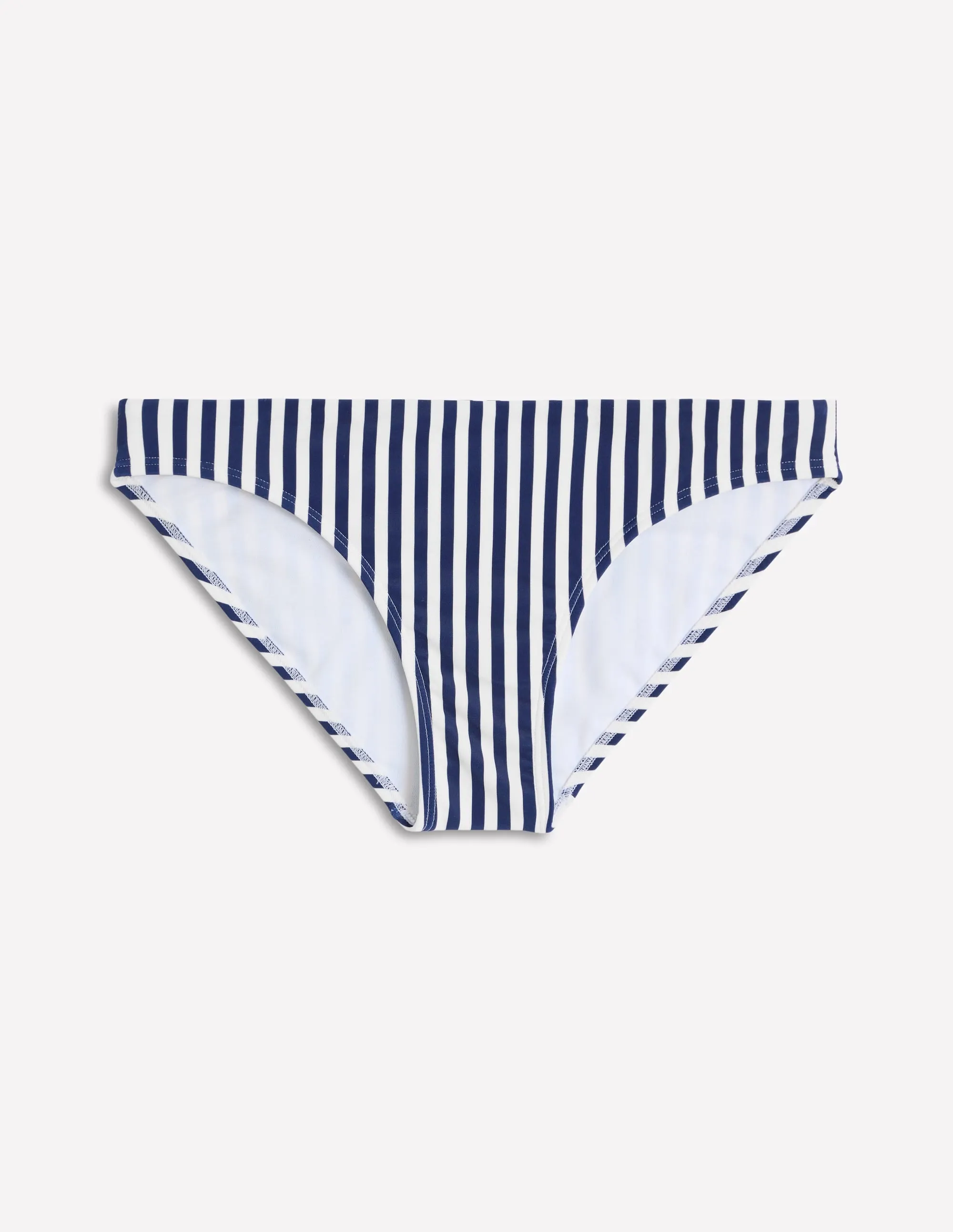 Non Slip Elastic Wrinkle Resistant Blend Classic Bikini Bottoms-Fine Navy, Ivory Stripe