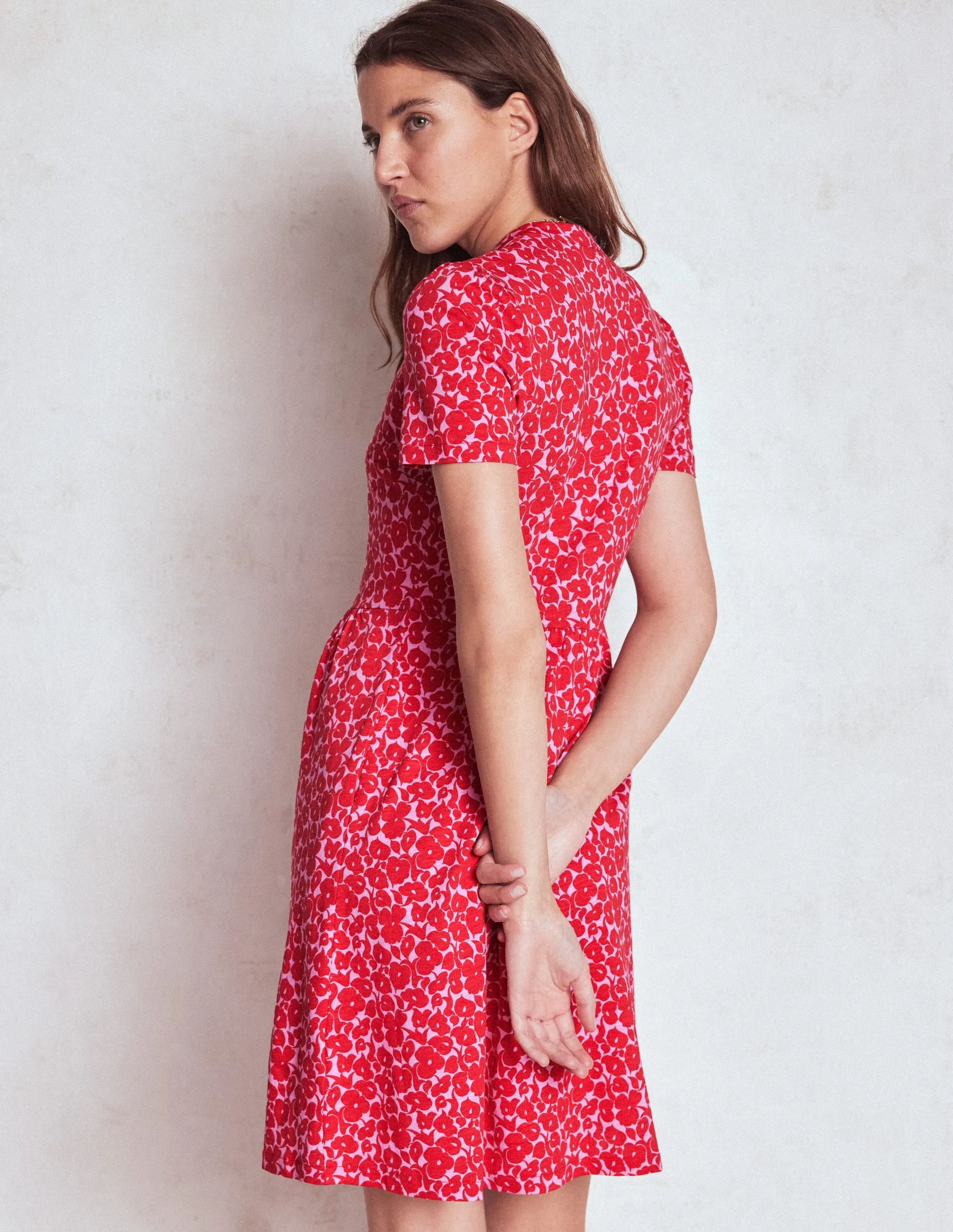 Trendy mini outfit Naomi Short Sleeve Dress-Jewel Red, Leafy Grove