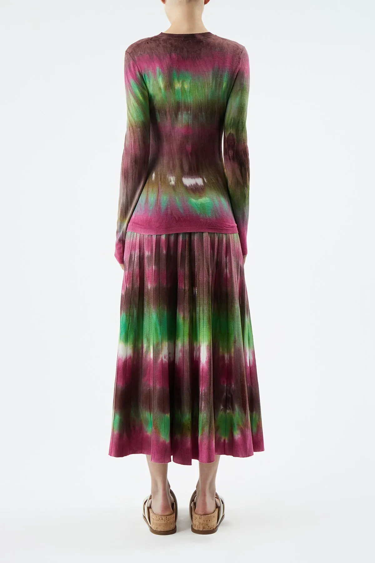 Ella Knit Midi Skirt in Jewel Tie Dye Cashmere Bride Side Holiday Ease