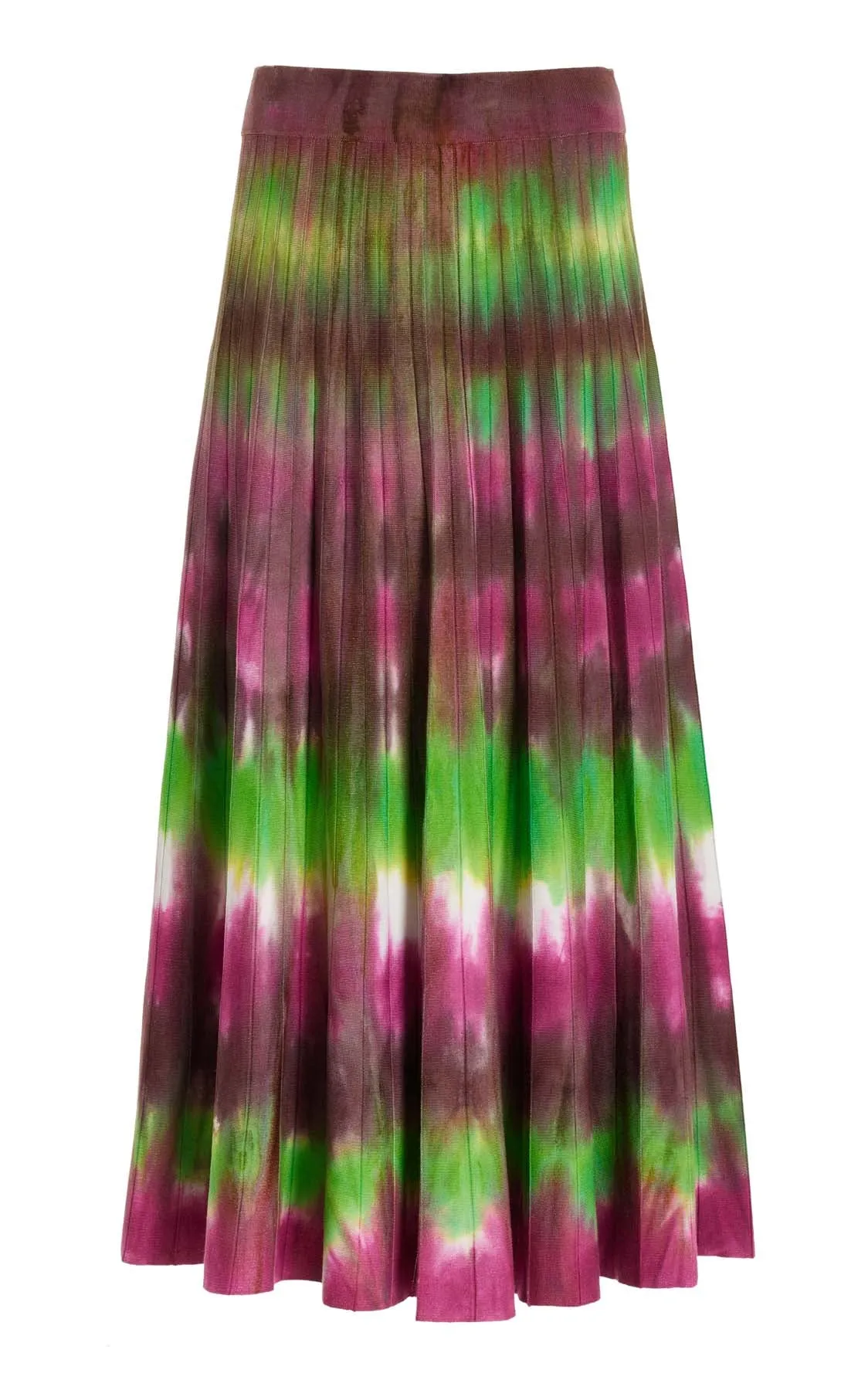 Ella Knit Midi Skirt in Jewel Tie Dye Cashmere Vegan Material Adjustable Hem