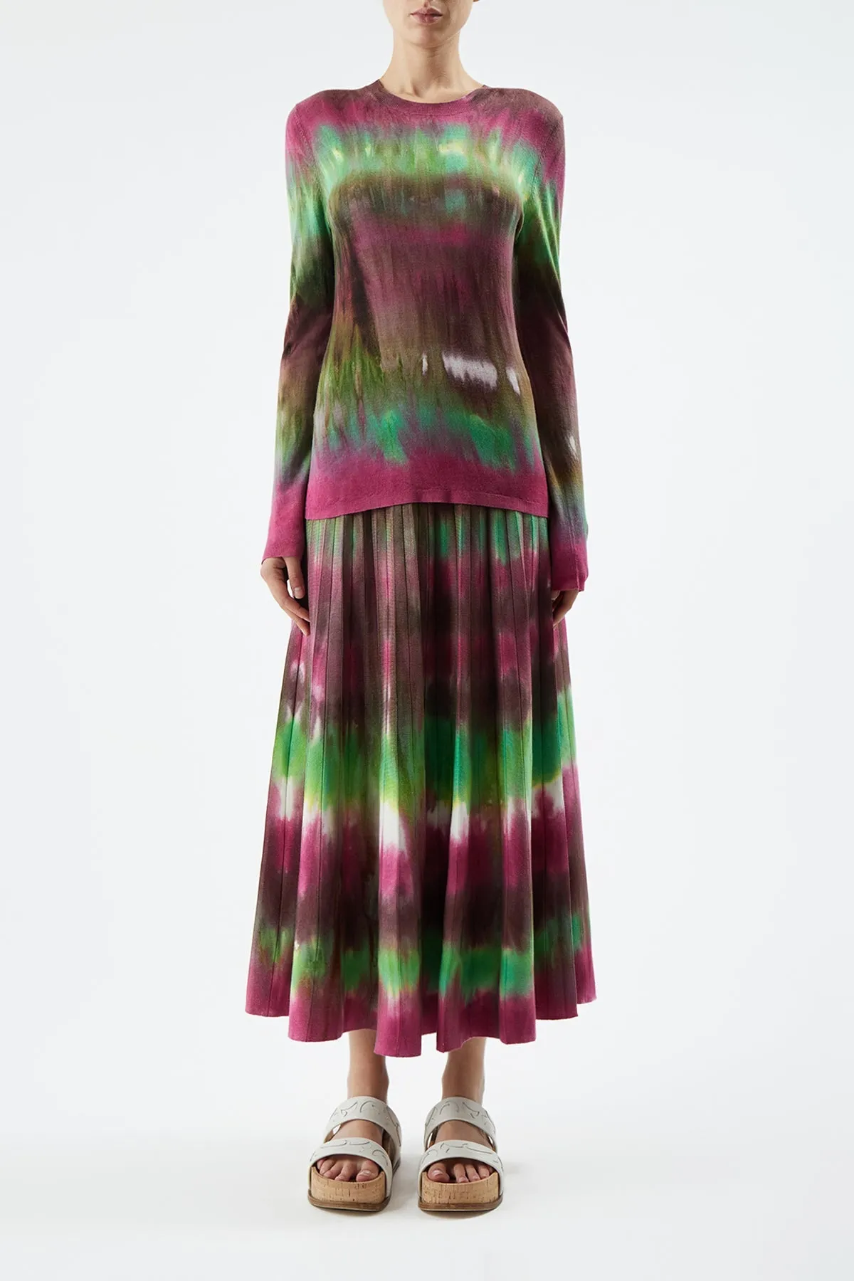 Ella Knit Midi Skirt in Jewel Tie Dye Cashmere Beach Fit