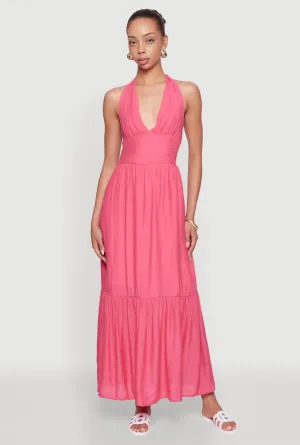 Dawn Calm Dance Floor Elegant Gauze Knit Halter Neck Tiered Dress