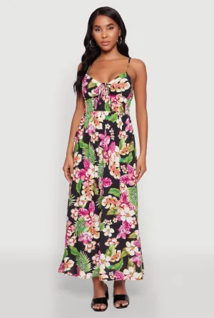 Floral Print Keyhole Detail Empire Waist Dress Orange Heat Day-to-evening wear