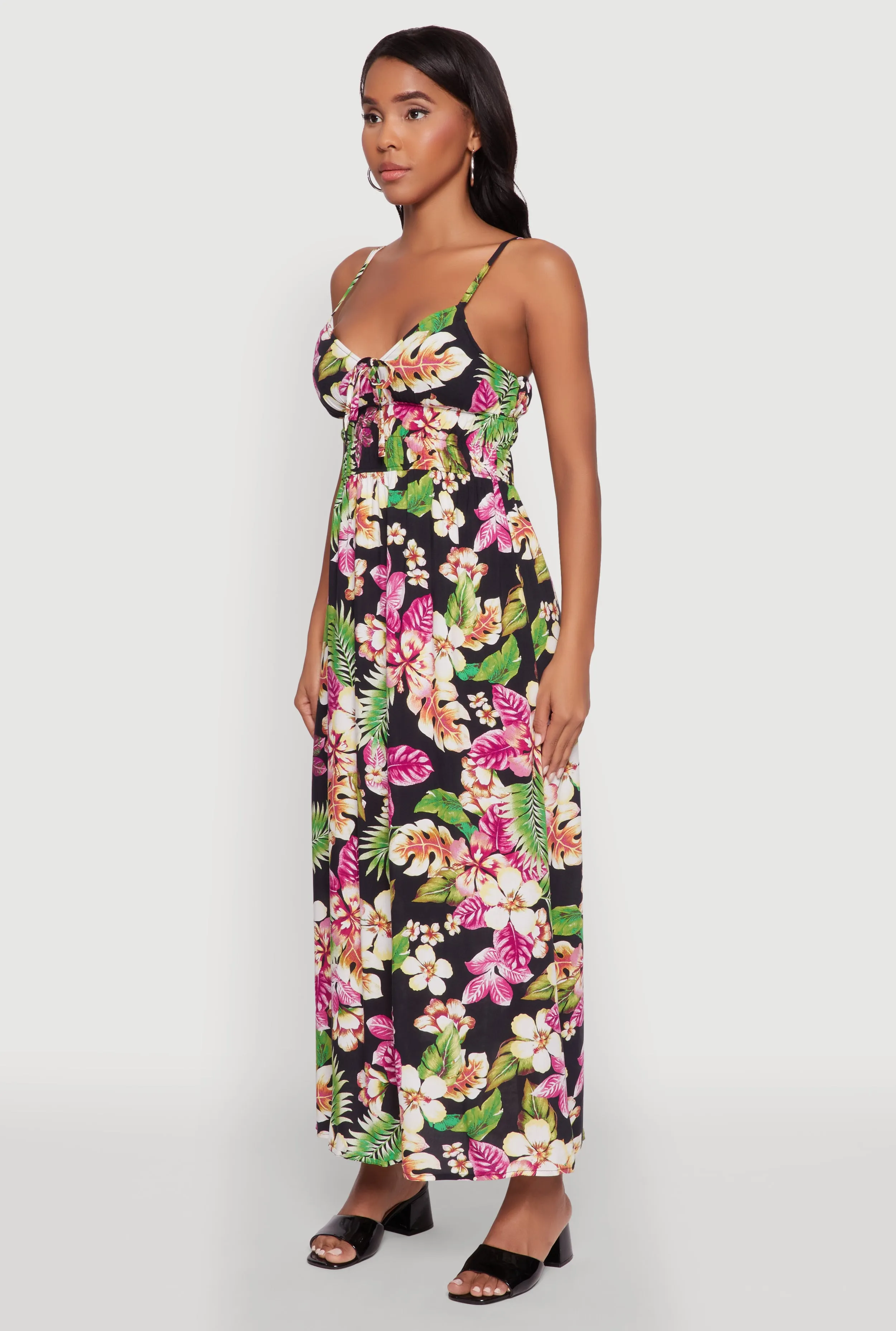 Creek View Floral Print Keyhole Detail Empire Waist Dress