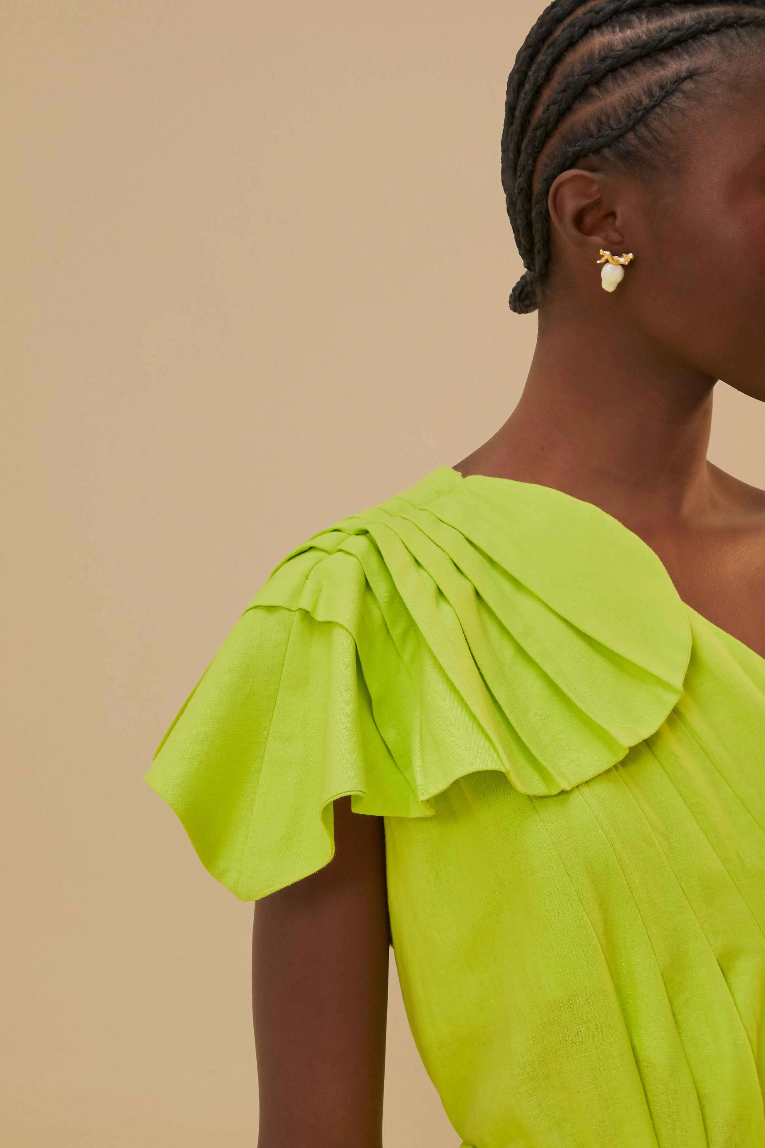 Pleat Art Green Leaf Lenzing? Ecovero? Euroflax? Maxi Dress