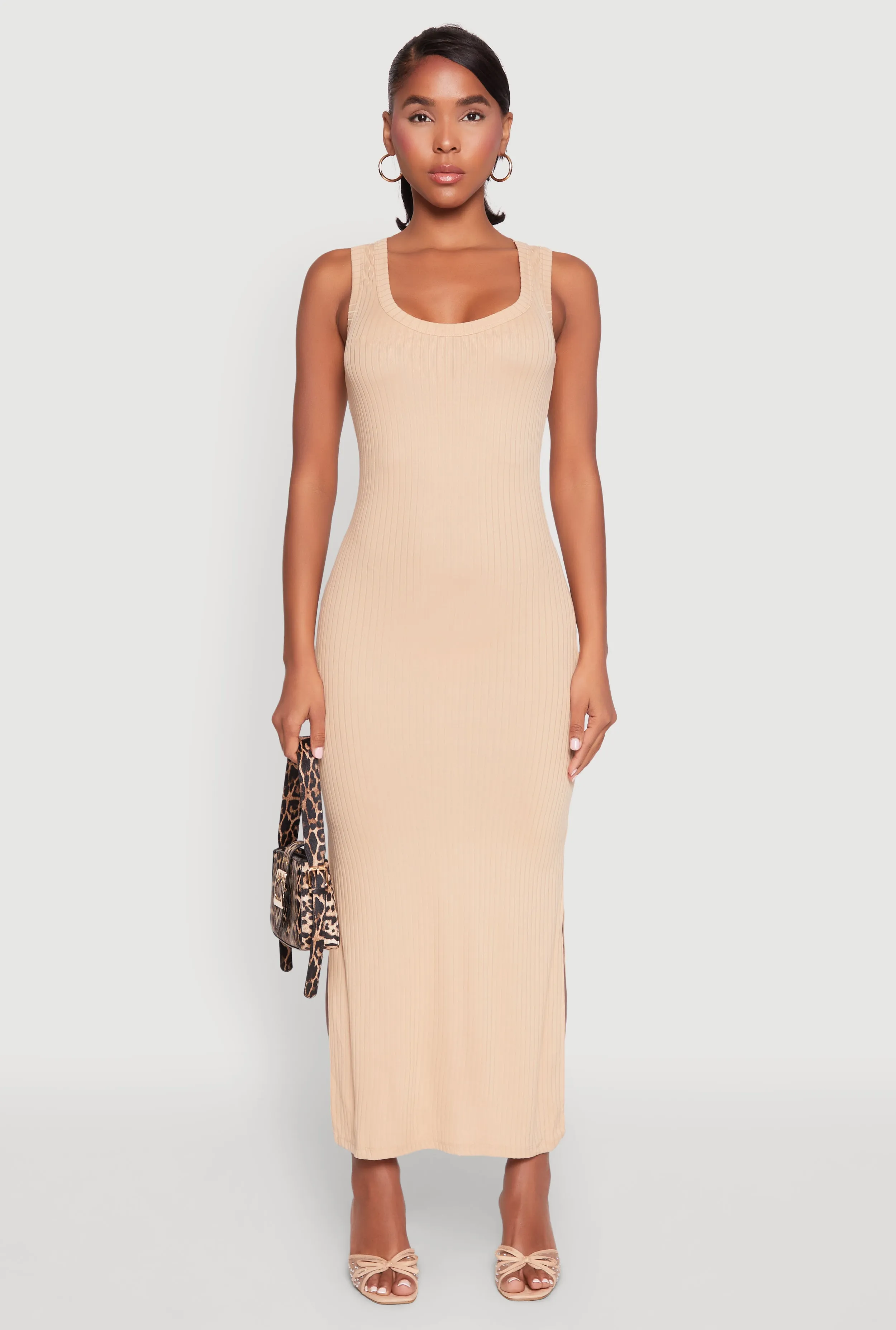Wood Path Plaza Glow Ribbed Knit Scoop Neck Maxi Tank Dress