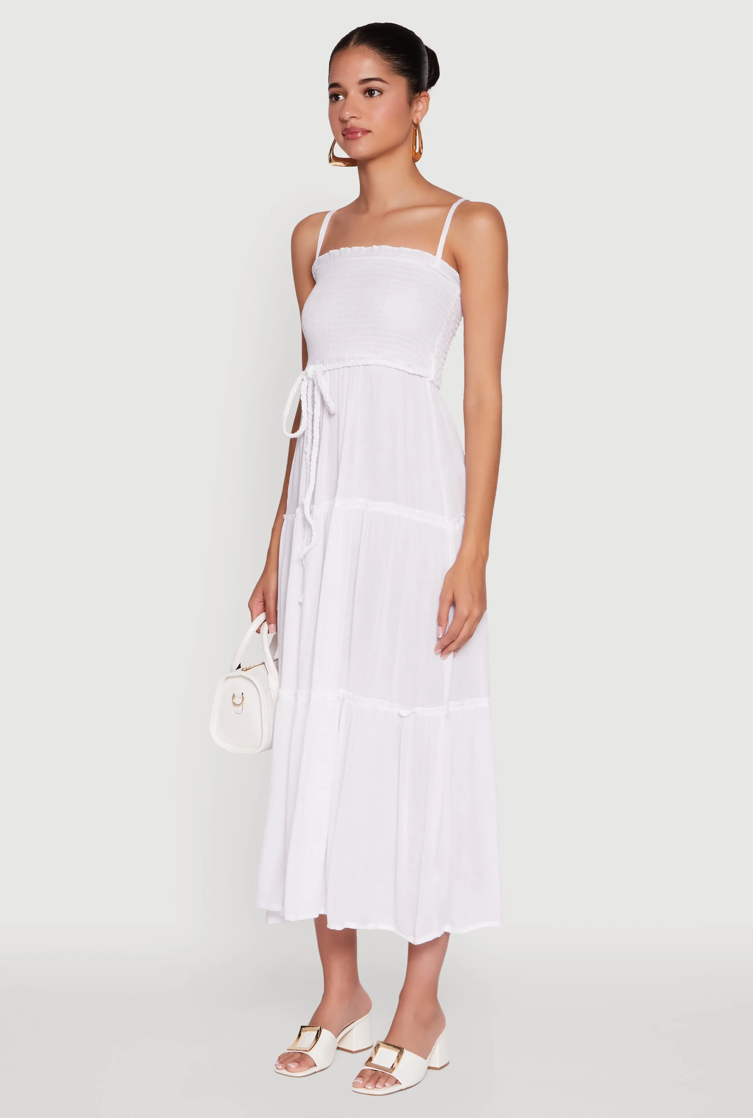 With its simple and clean design this dress makes a chic statement wherever you go Tiered A-Line Maxi Dress with Tie Waist Belt