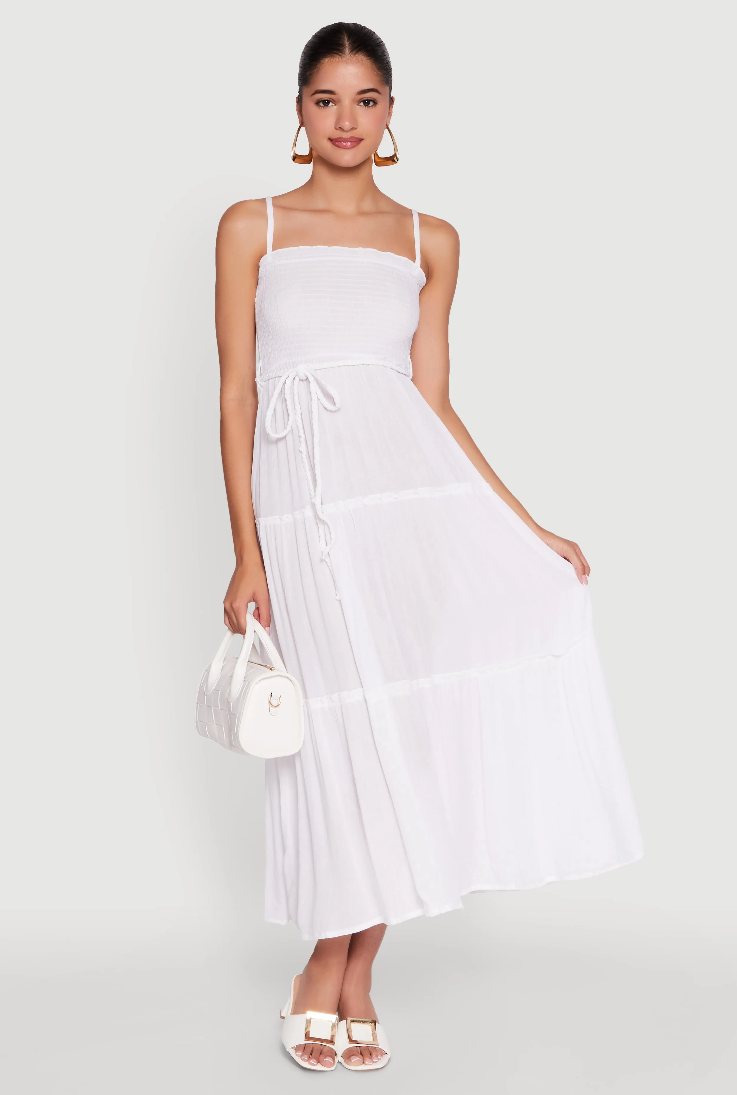 Tiered A-Line Maxi Dress with Tie Waist Belt garden party