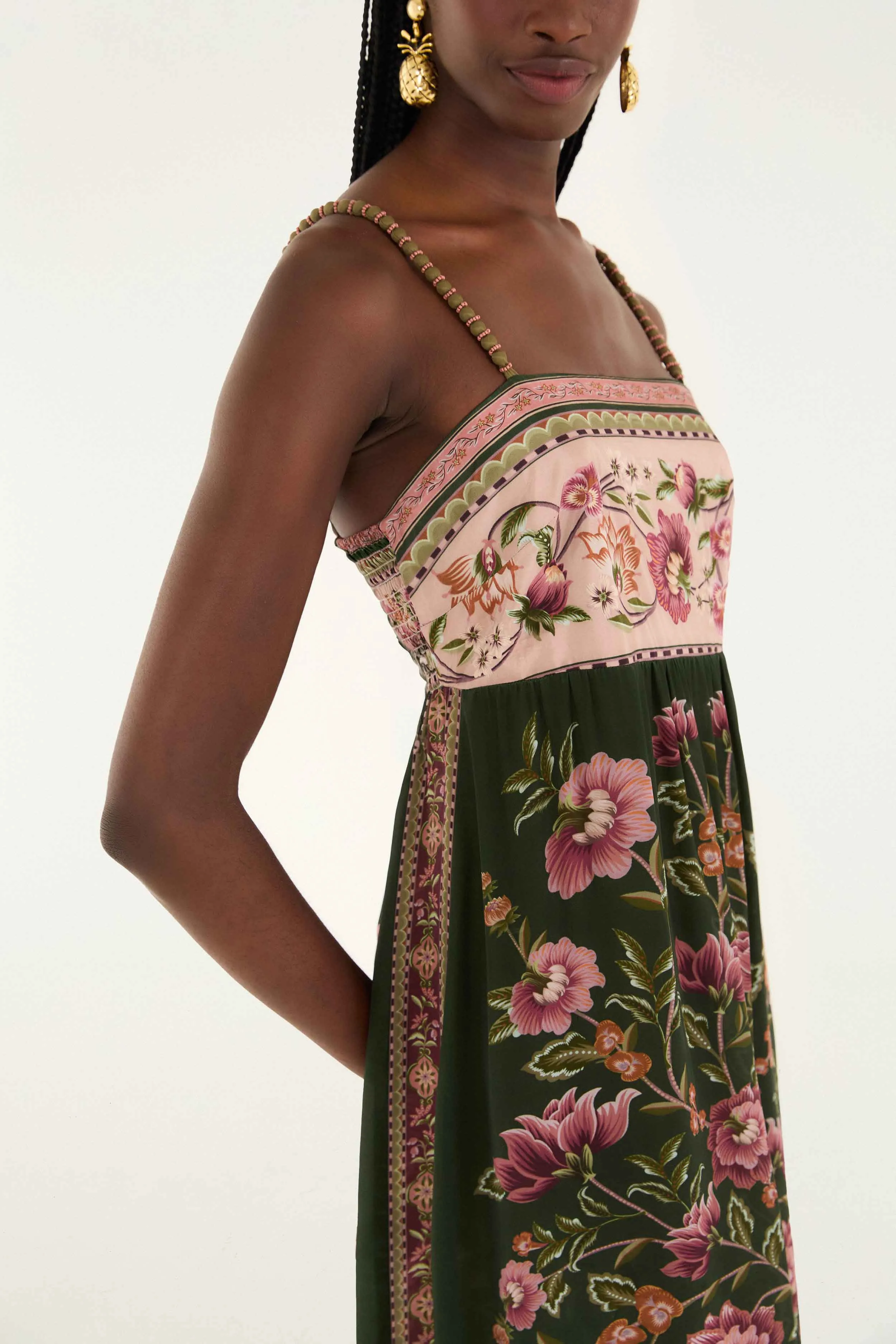 Green Flowering Garden Tree Sleveeless Midi Dress Versatile midi dress with pockets Comfortable Cut