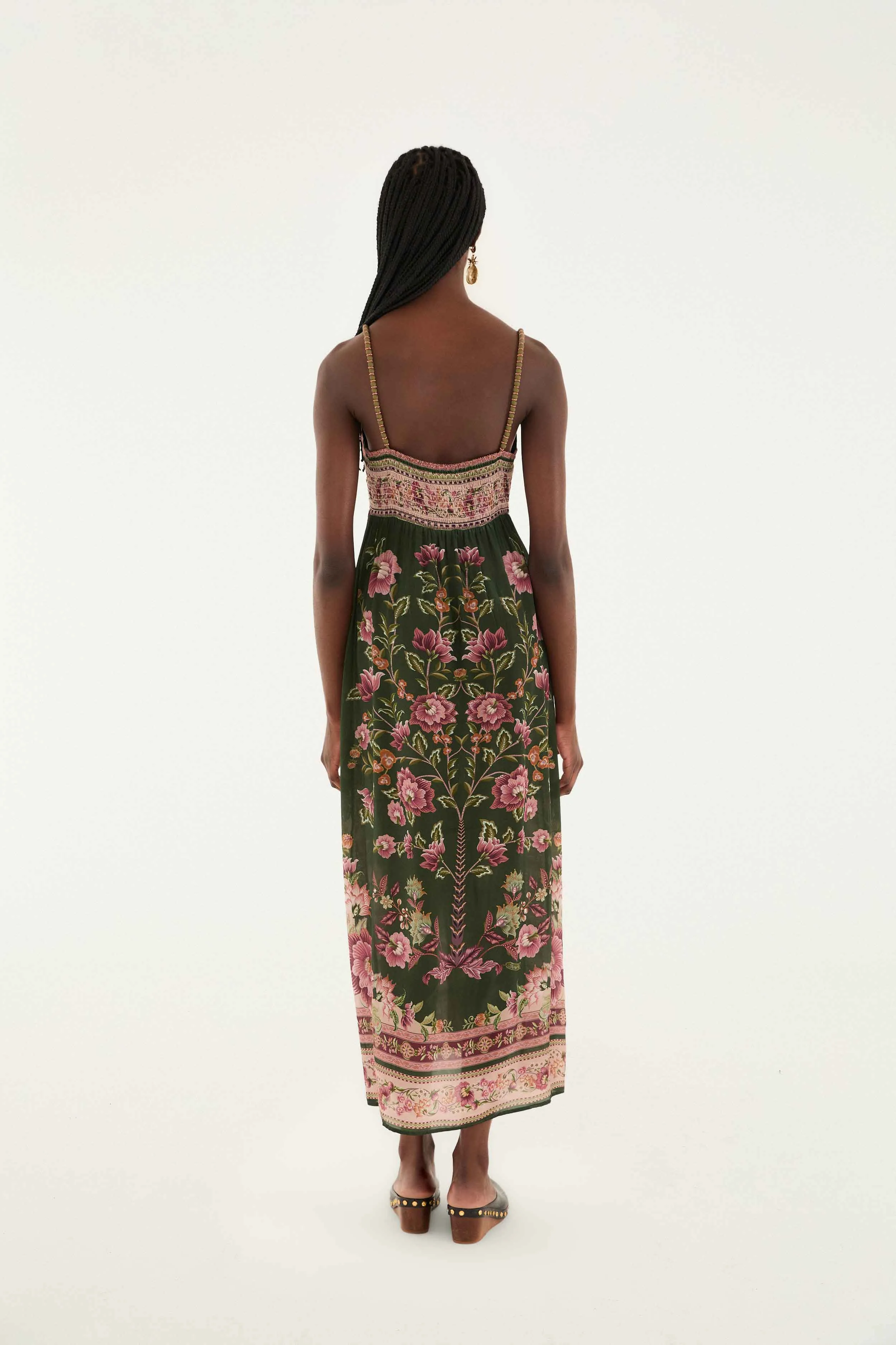 Machine washable Green Flowering Garden Tree Sleveeless Midi Dress