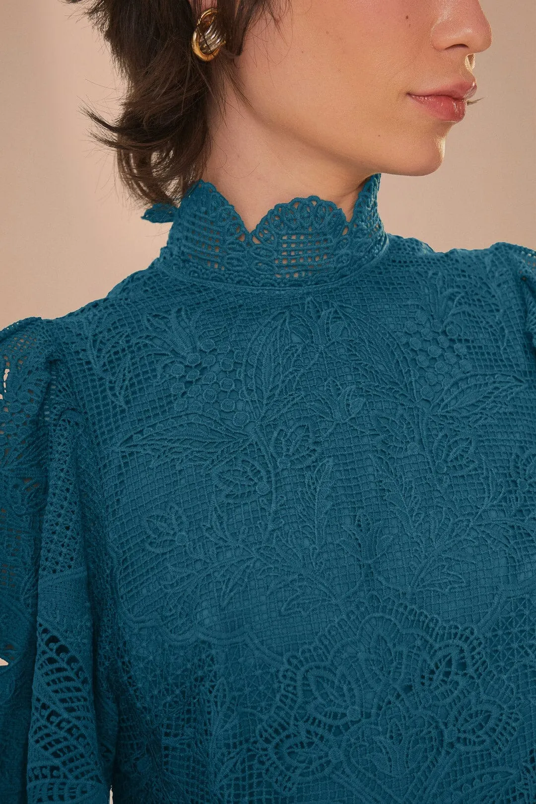 Green Guipire Cut-Out Midi Dress Wood Scent