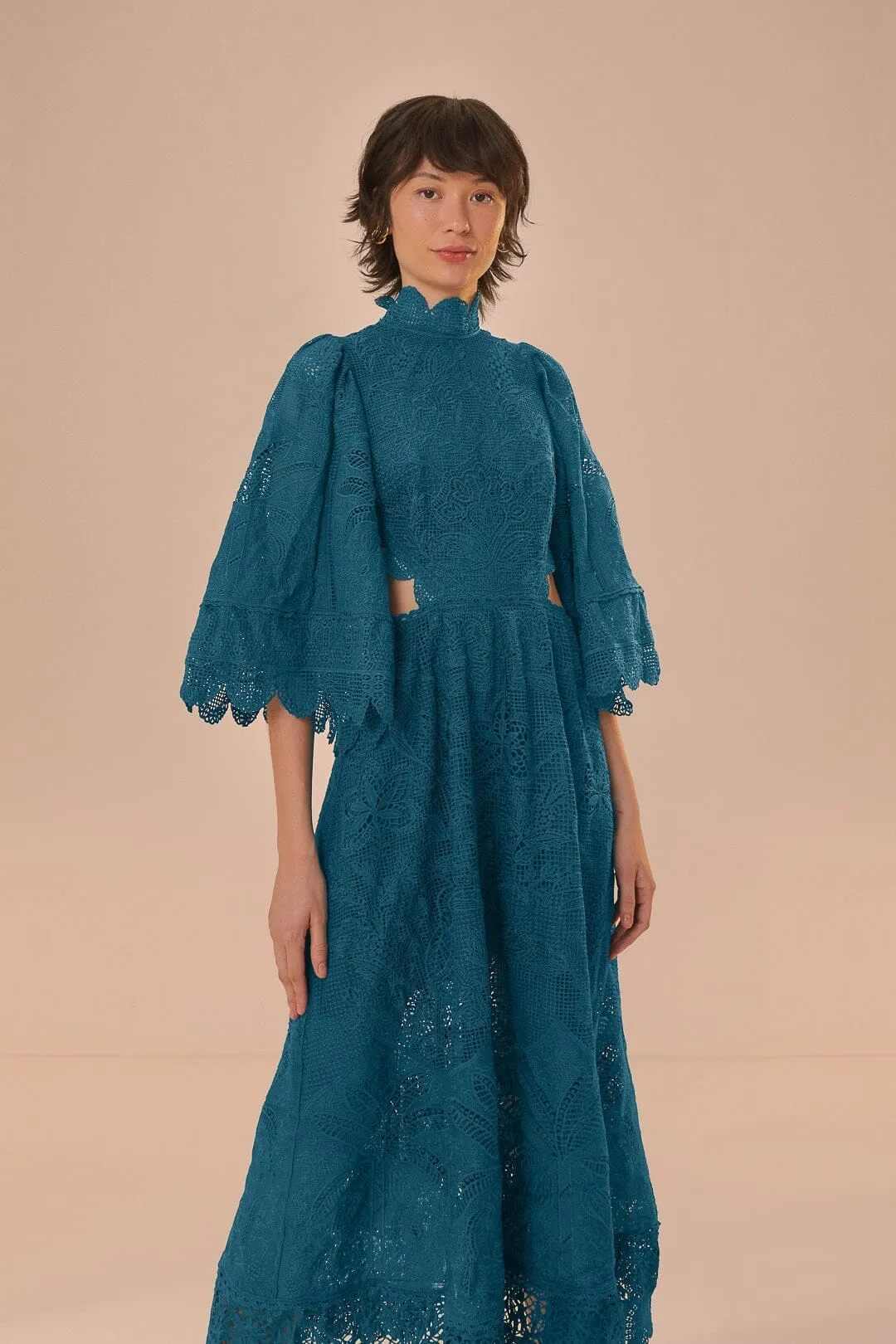Green Guipire Cut-Out Midi Dress Perfect Fit