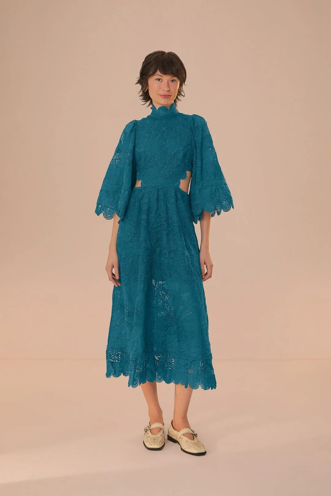 Subtle Elegance All-day wear midi Green Guipire Cut-Out Midi Dress