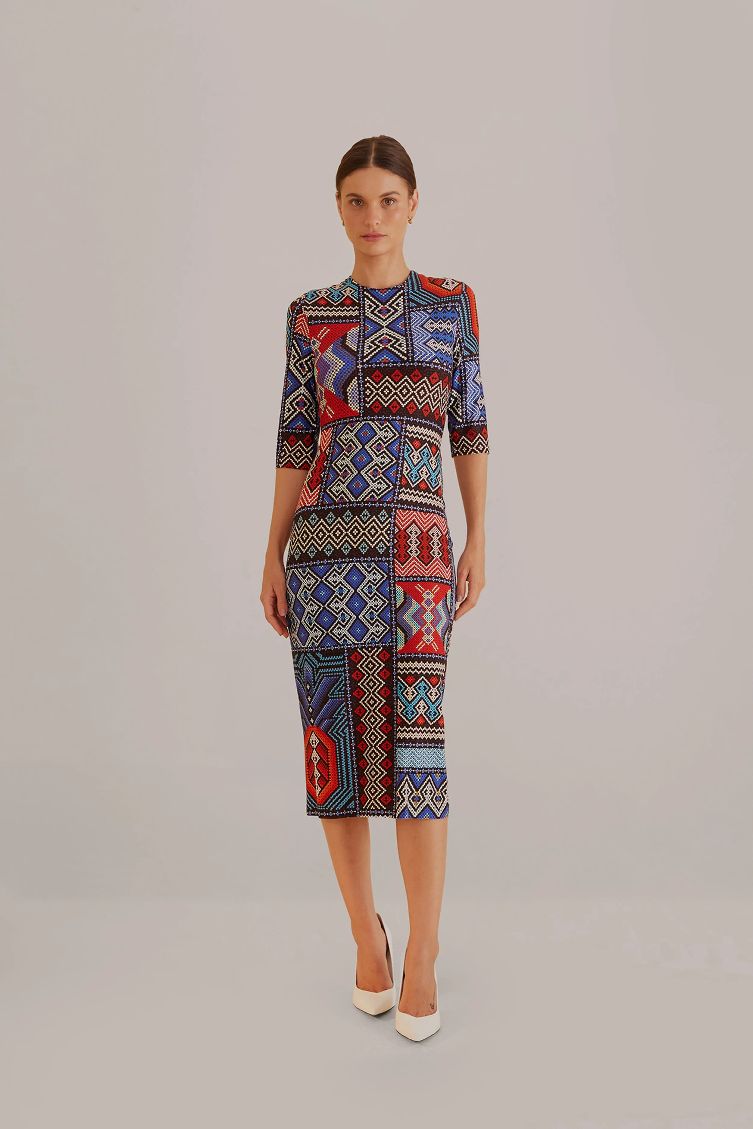 Multicolor Rauti Short Sleeve Midi Dress Simple Comfort Bazaar Lane