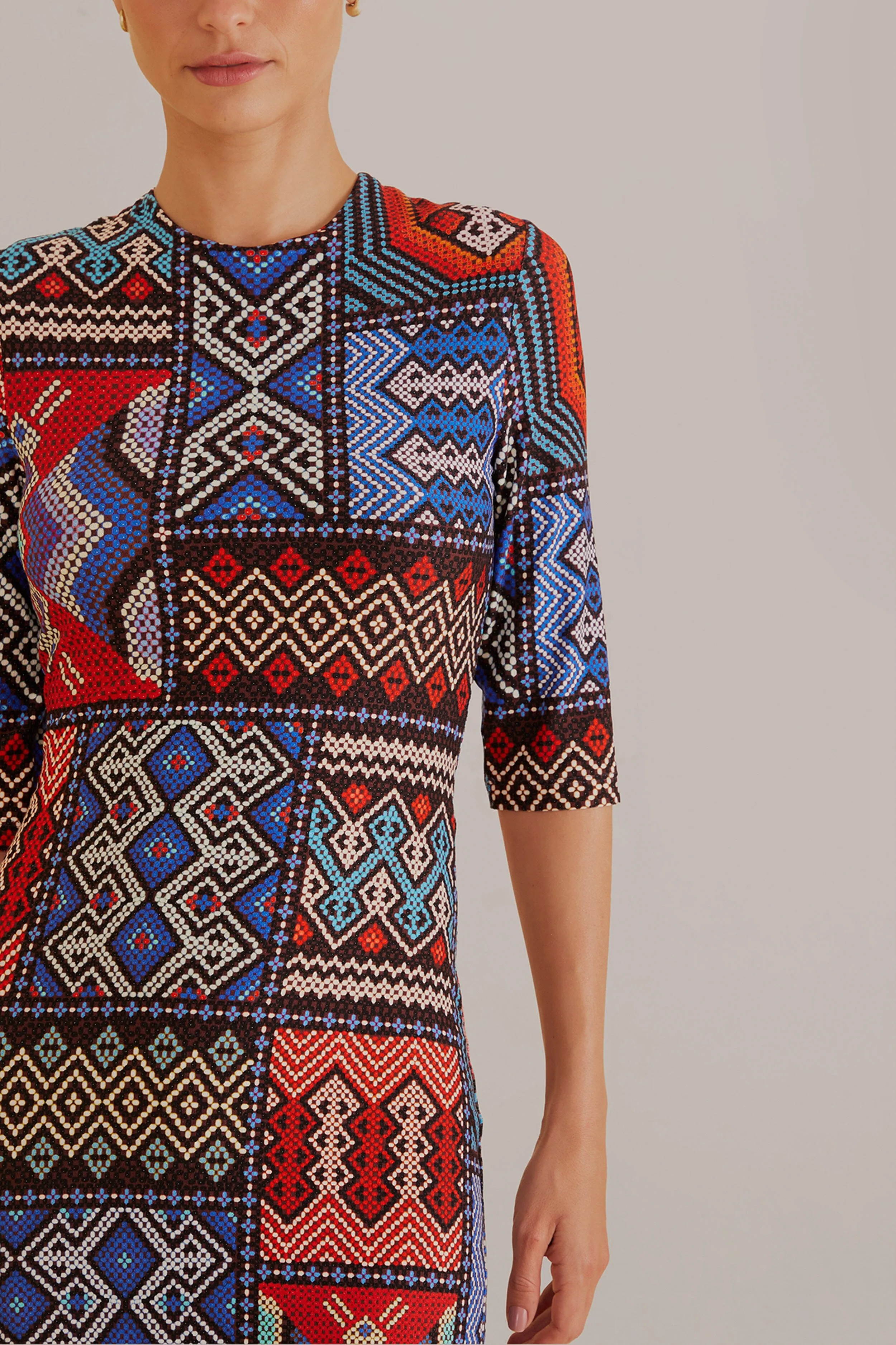 Multicolor Rauti Short Sleeve Midi Dress Wardrobe Staple Feminine Appeal