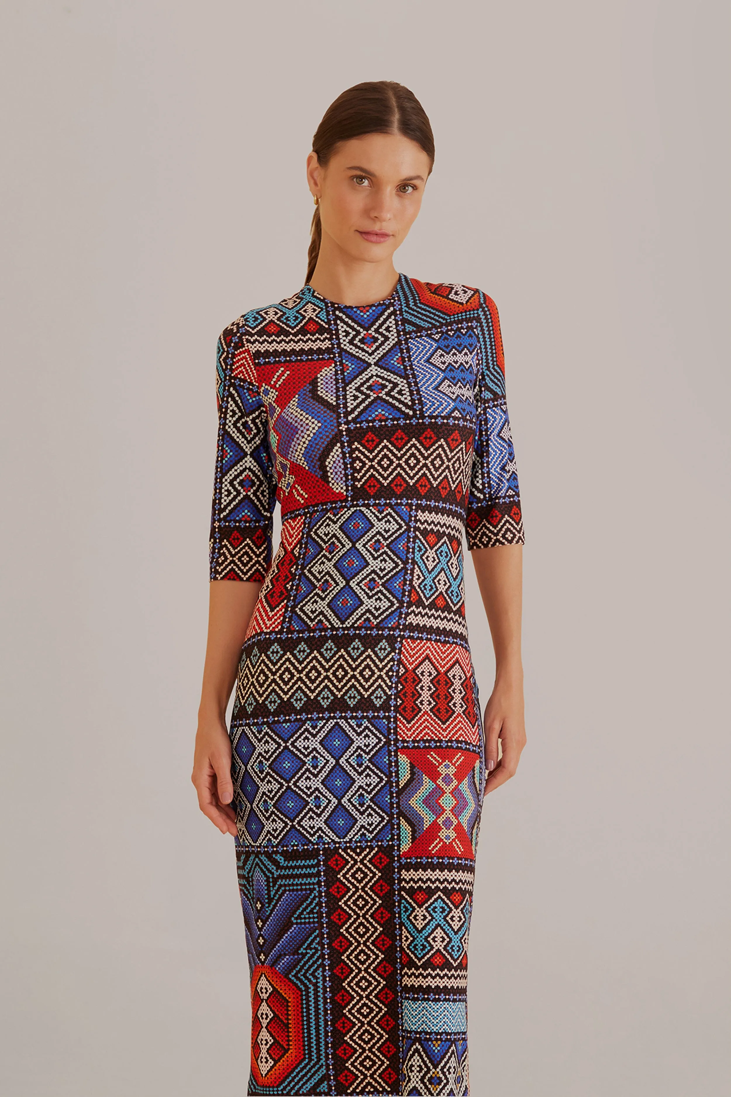 Multicolor Rauti Short Sleeve Midi Dress Chic Outfit