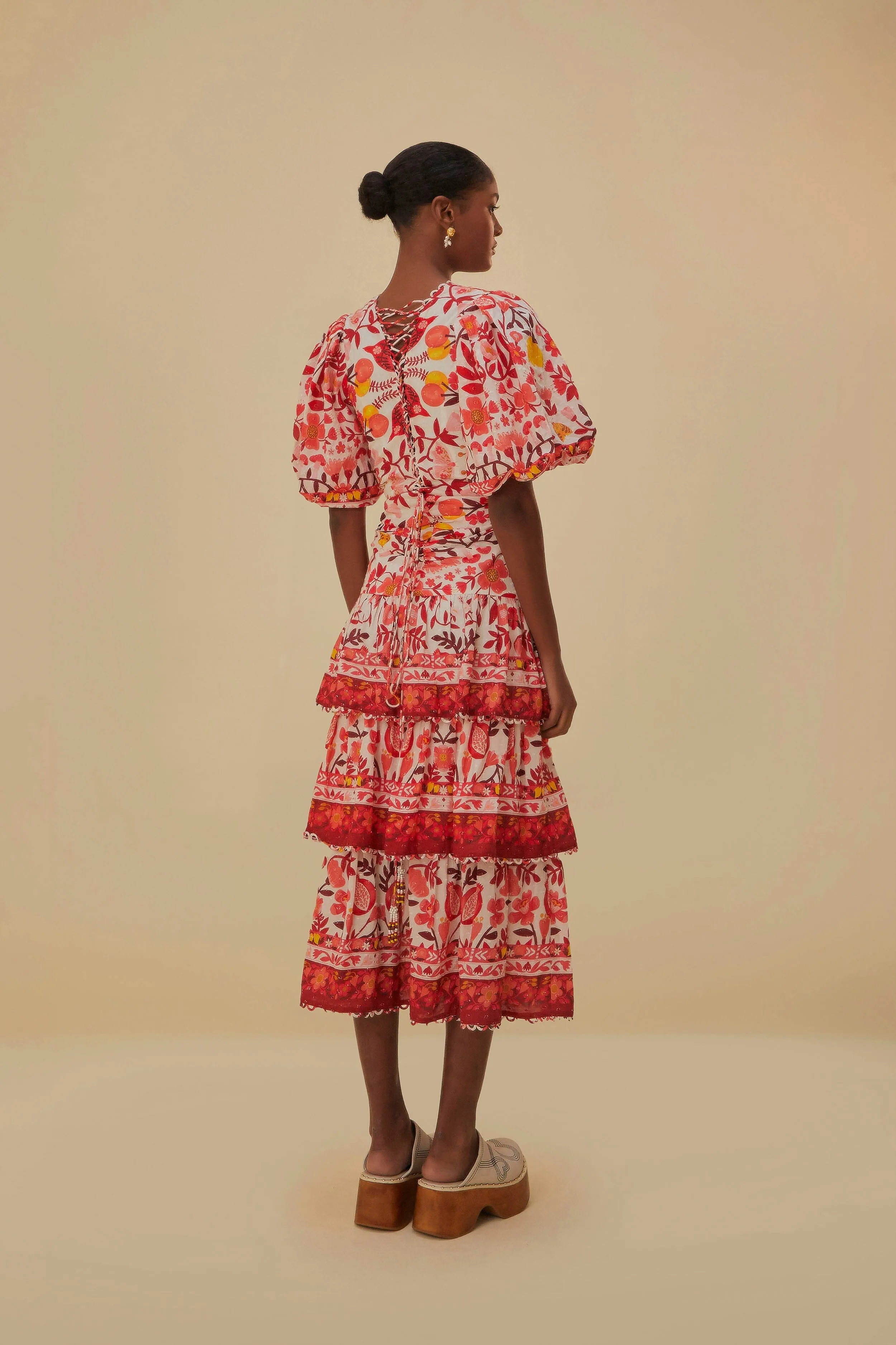 Off-White Romantic Orchard Short Sleeve Midi Dress Moon Beam