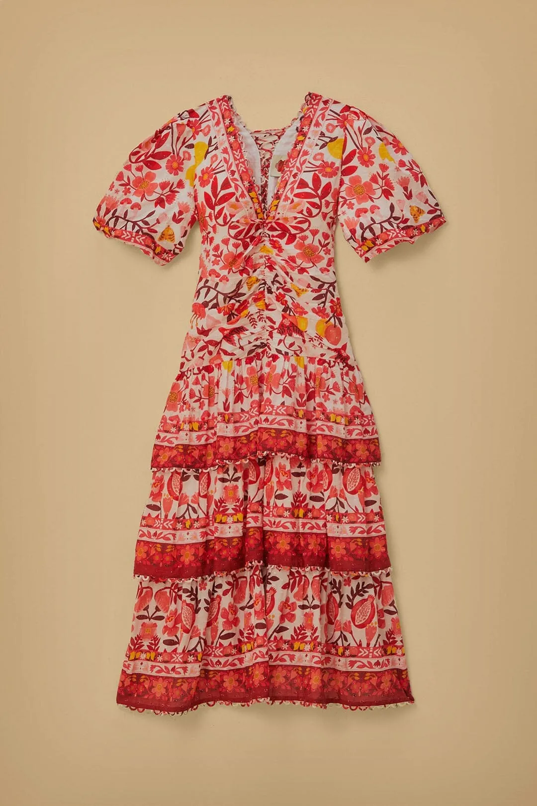 Storm Sky Off-White Romantic Orchard Short Sleeve Midi Dress