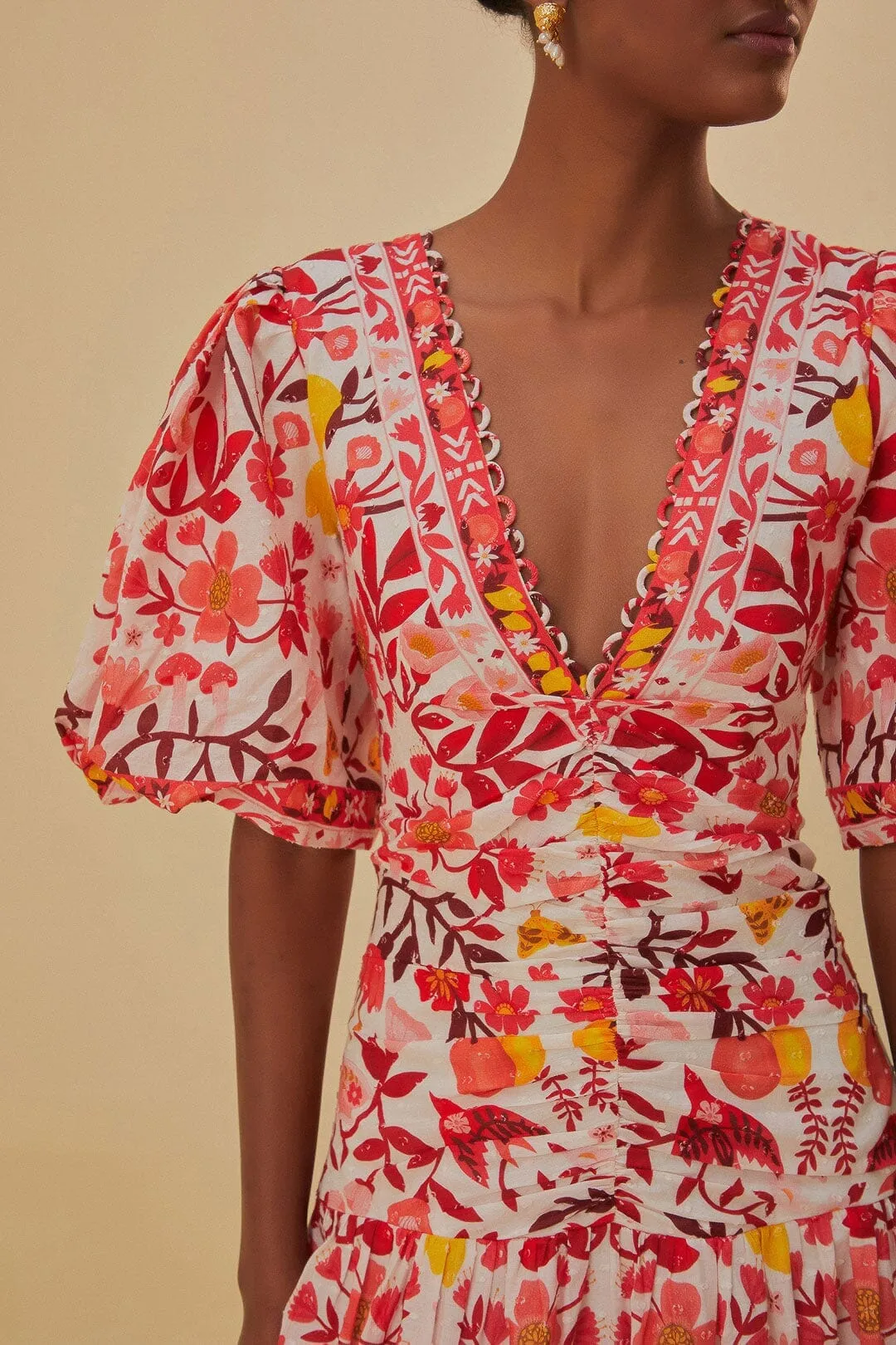 Morning Stroll Sophisticated Touch Off-White Romantic Orchard Short Sleeve Midi Dress