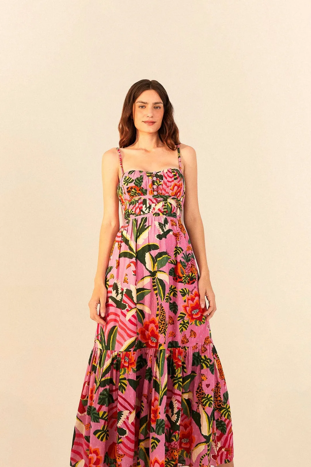 Seasonal Wear Pink Leopard Forest Midi Dress