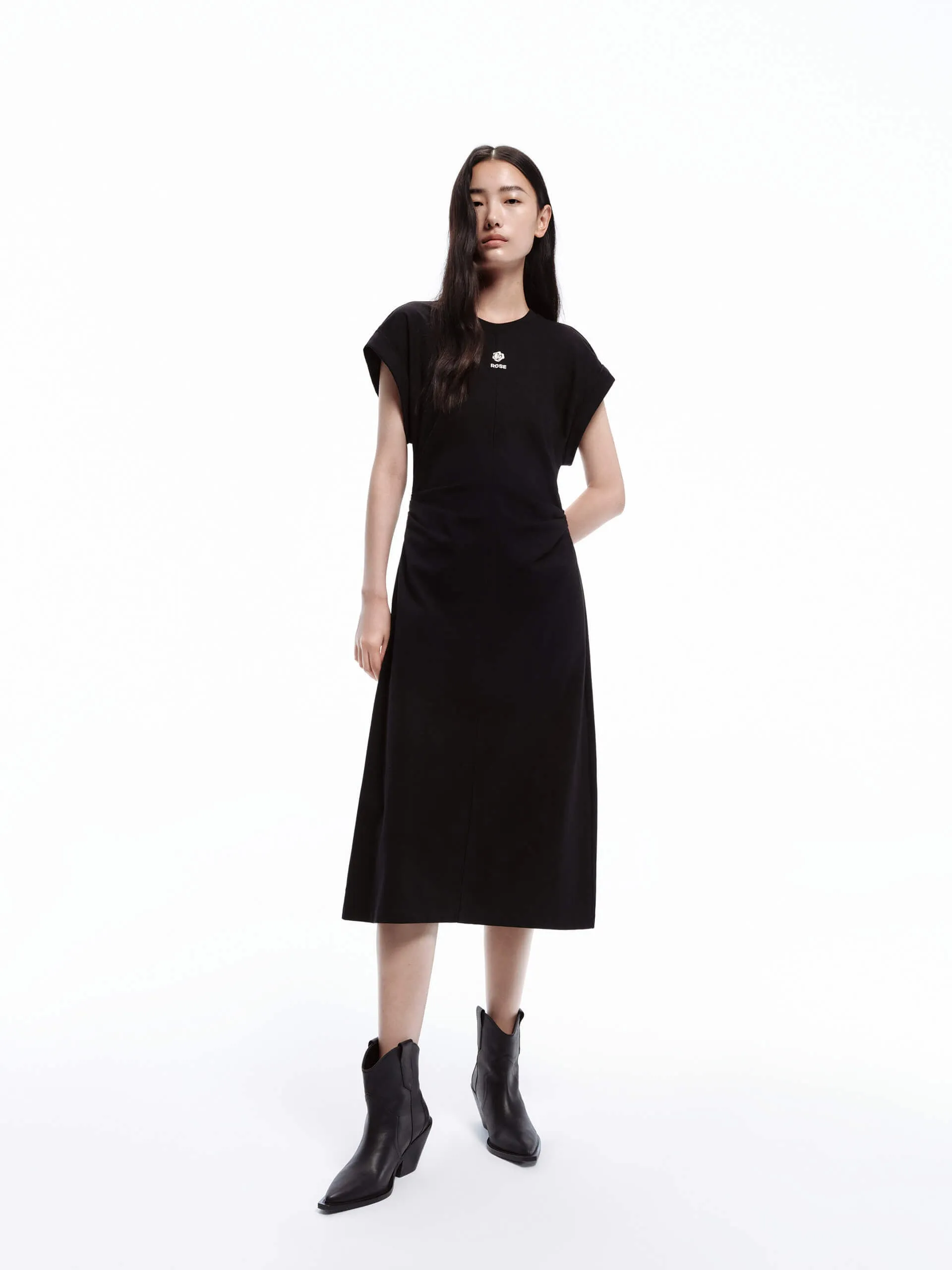 Side Pleated Cotton Dress Elegant office dress Bamboo Path