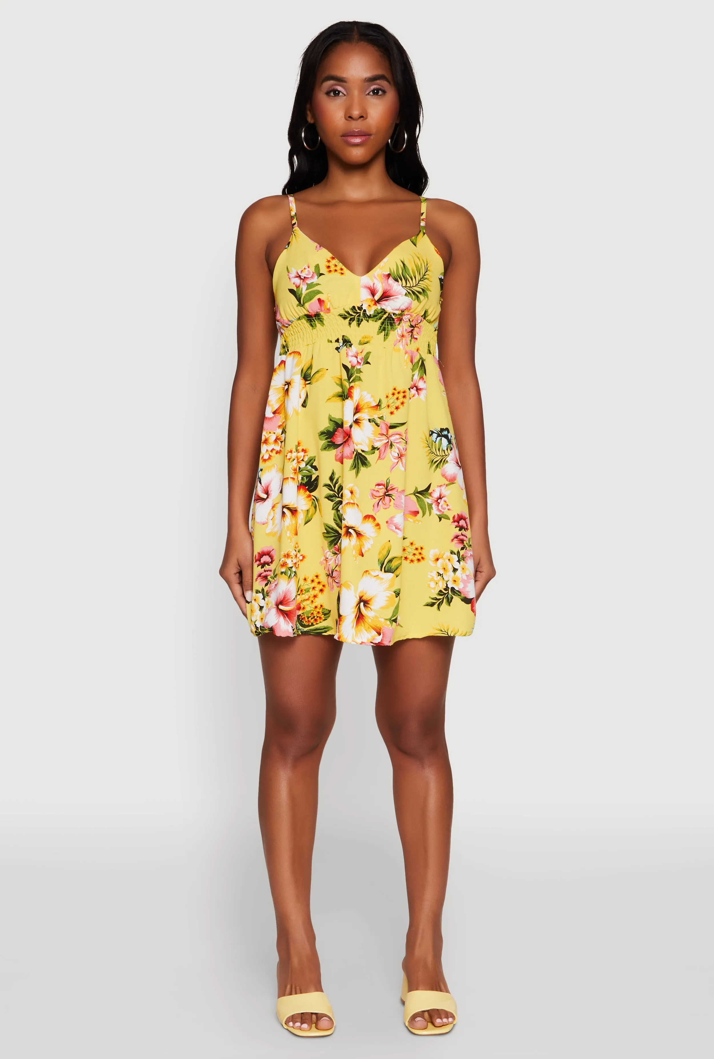 Floral Print V Neck Sundress with Adjustable Straps City Look Leg Show