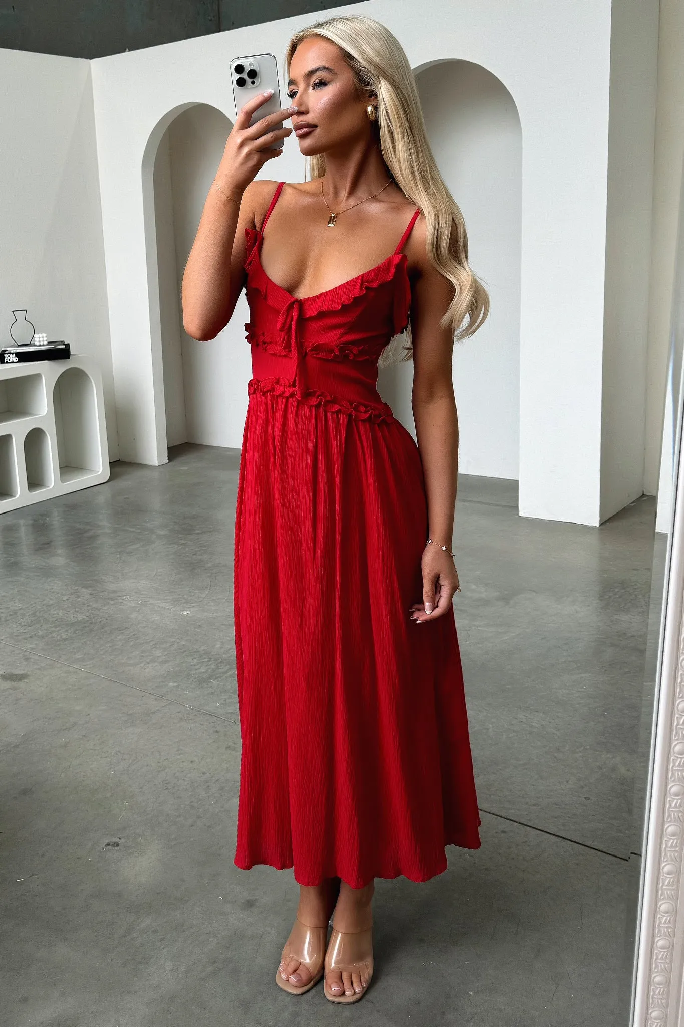 Air View Gentle Power Nicola Midi Dress - Red