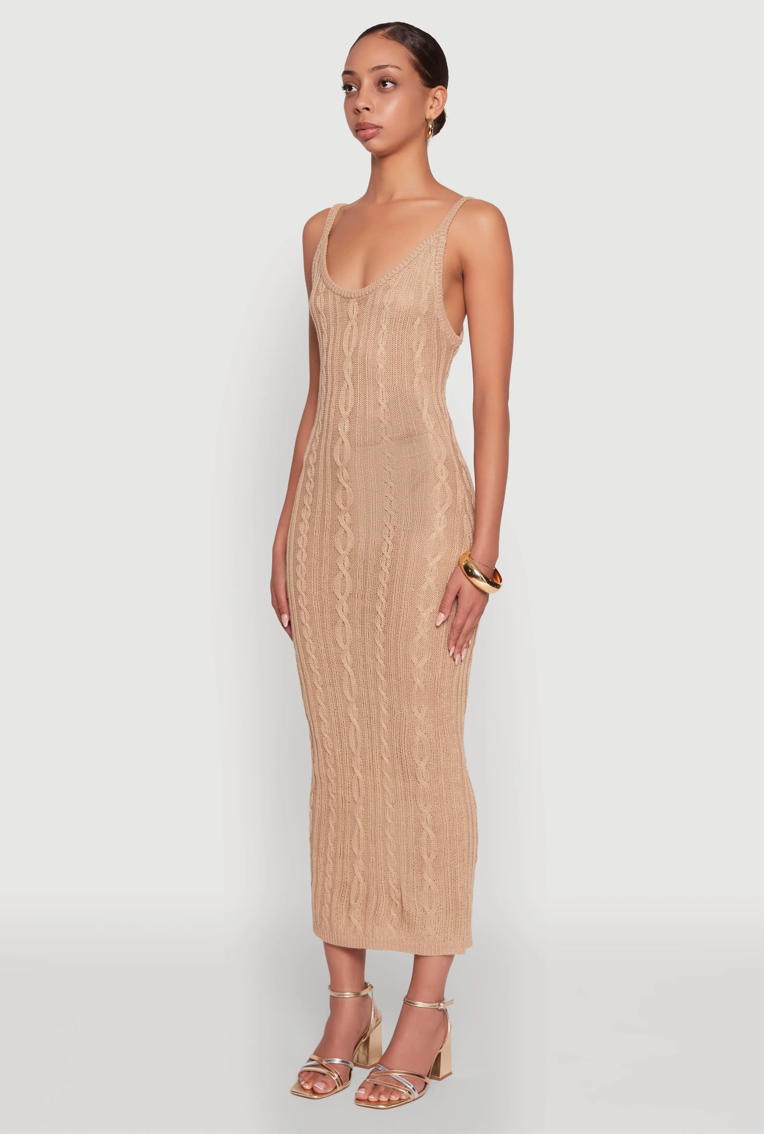 Trendy Cable Knit Sleeveless Maxi Dress Nickel Glow This dress is designed to provide both comfort and style making it the perfect choice for any occasion