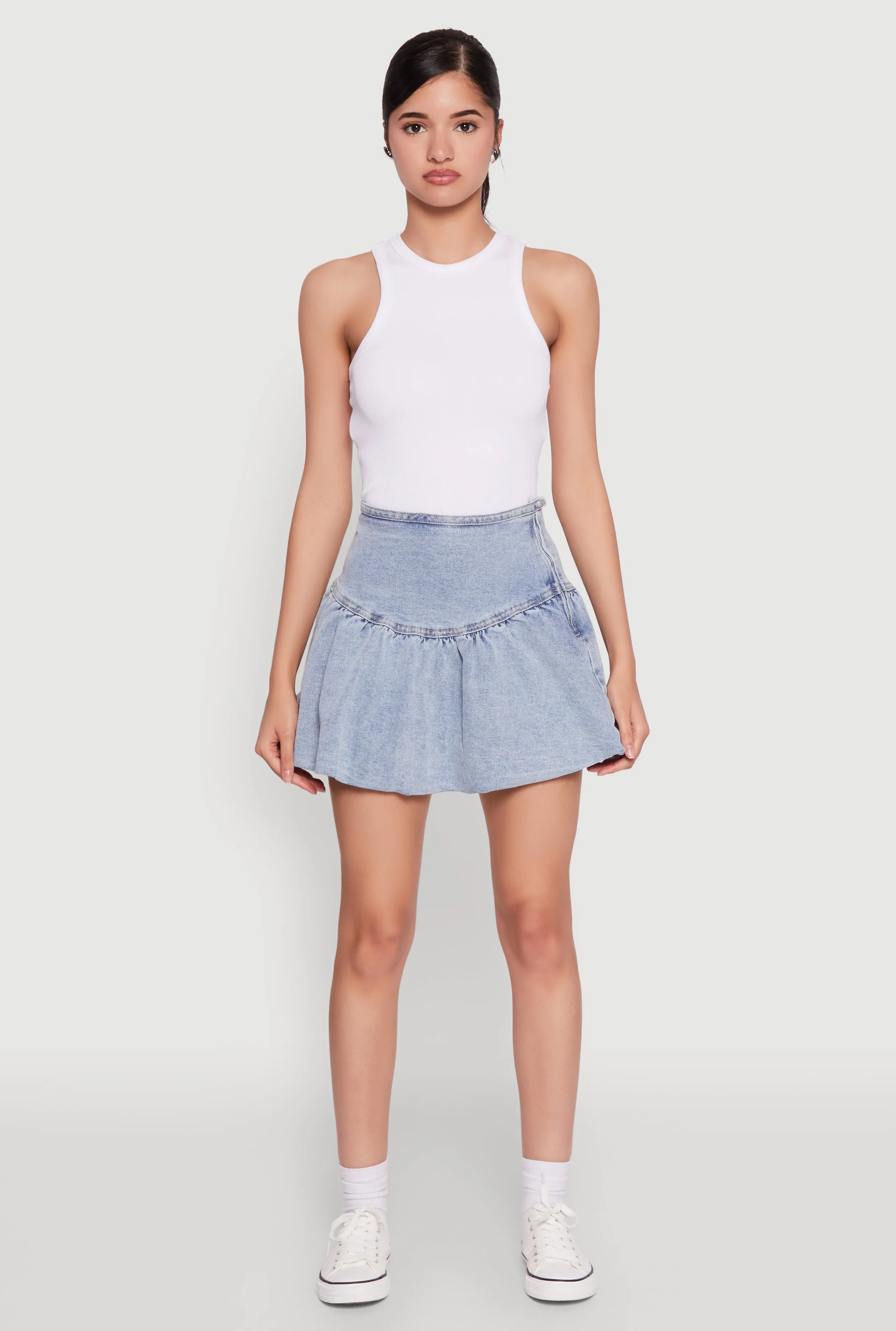 Almost Famous Denim High Waist Bubble Mini Skirt Style Moment