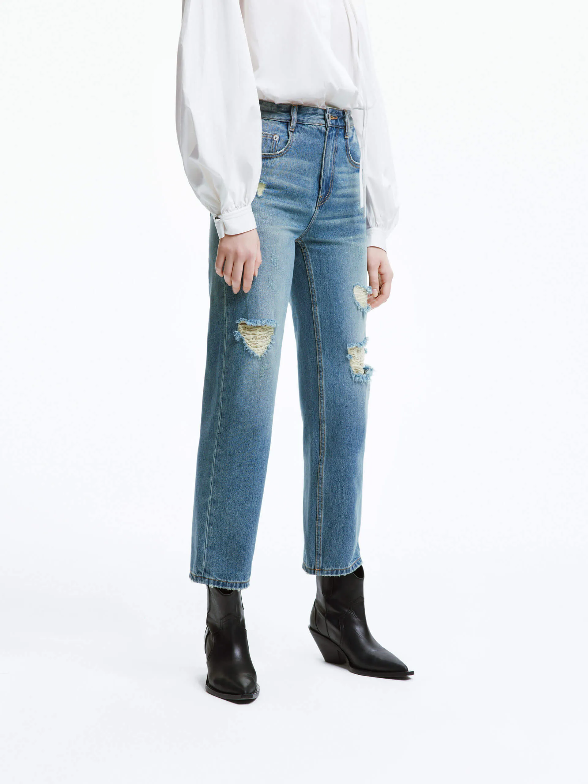 Non Toxic Textile Certified Frayed Detail Ankle Jeans