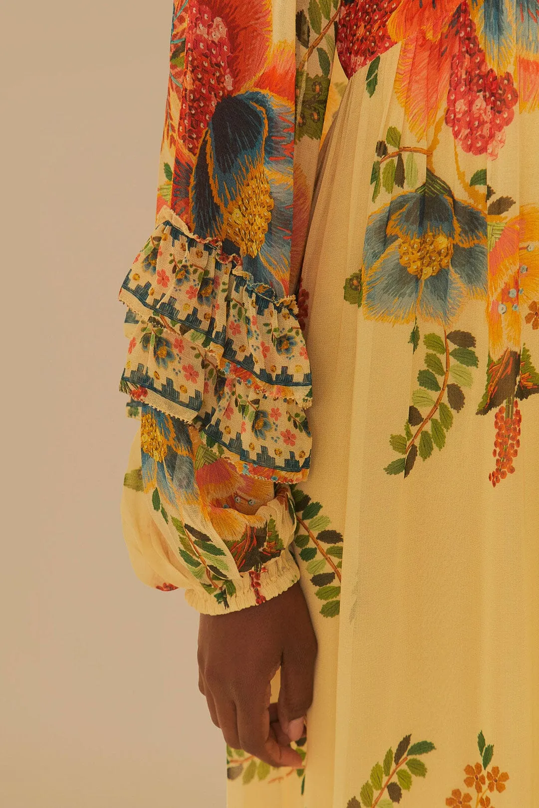 Perfect for layering or wearing on its own this dress adapts to any season Shimmer Sky Sand Delicate Garden Maxi Dress