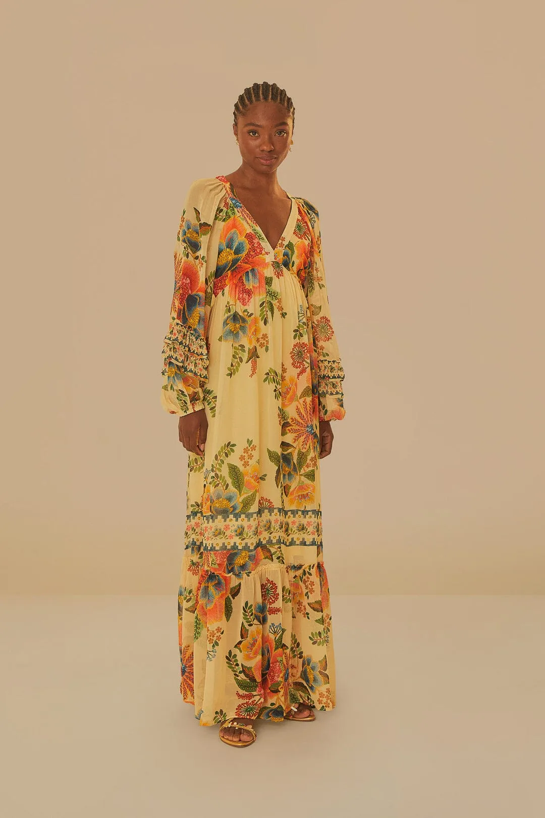 Layer Ready Open Back Sand Delicate Garden Maxi Dress