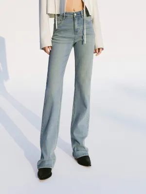 Customizable Hem Options Heart Print Straight Jeans