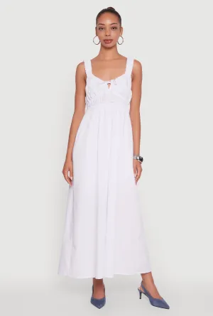 Perfect for warmer months this dress provides a light and breezy fit without sacrificing style Feather Soft Poplin Sleeveless Scoop Neck Tie Front Maxi Dress