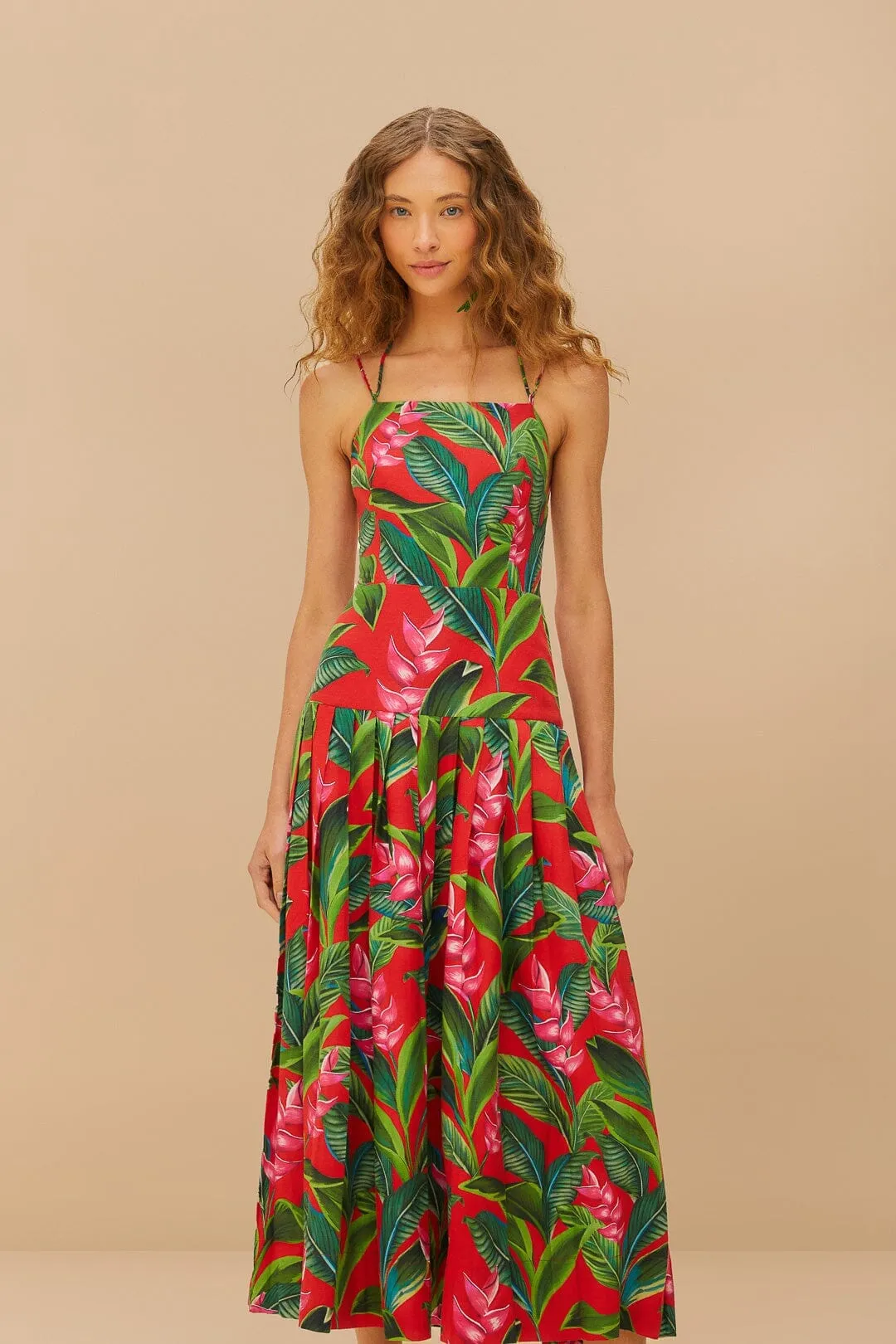 Red Dream Garden LENZING? ECOVERO? Euroflax? Maxi Dress Tile Court Garnet Shine
