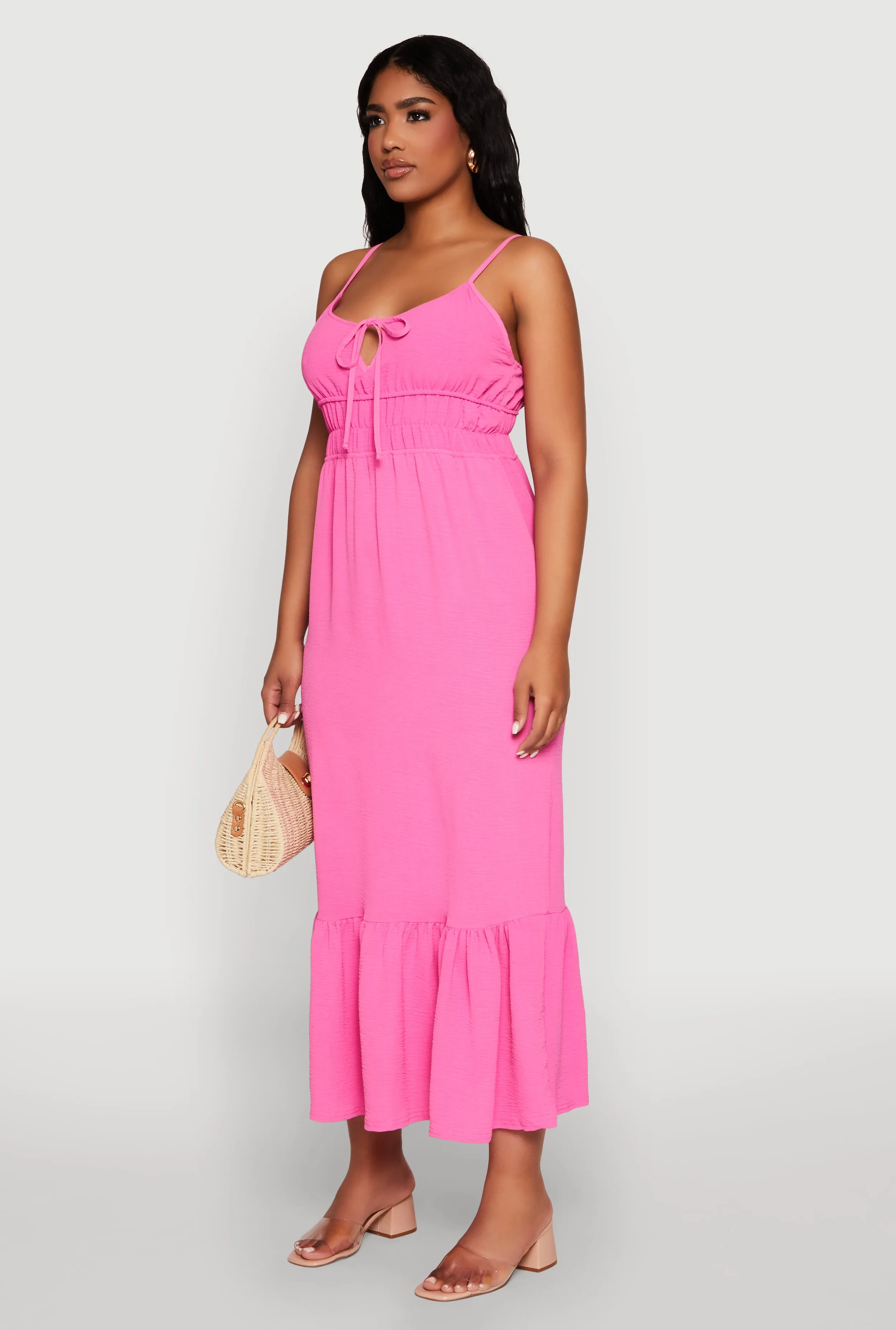 Iron Gate Beach Walk Tie Front Keyhole Flounce Hem Maxi Dress