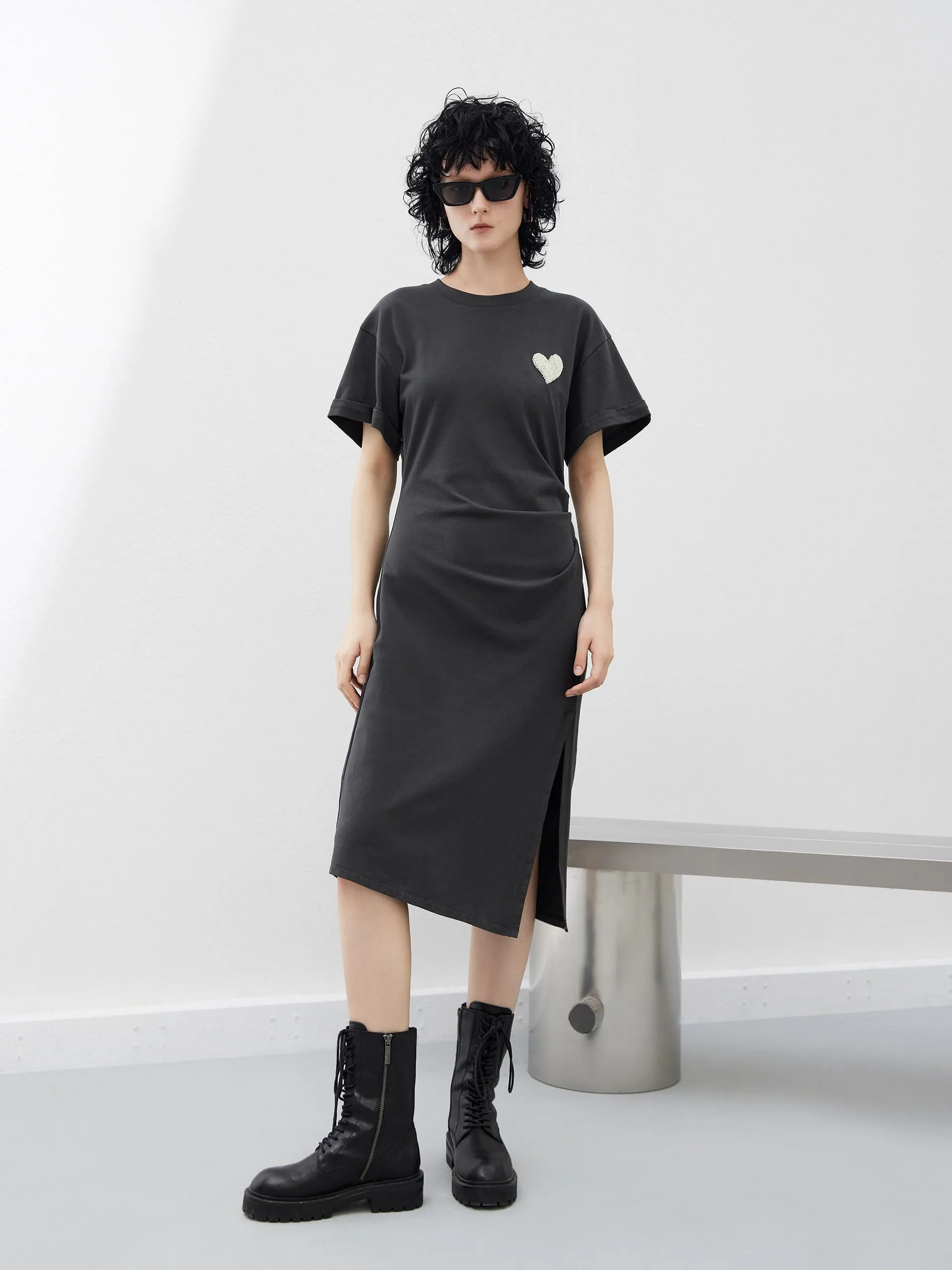 Leaf Fall Velvet Smooth Pleated Sequin Details Dress