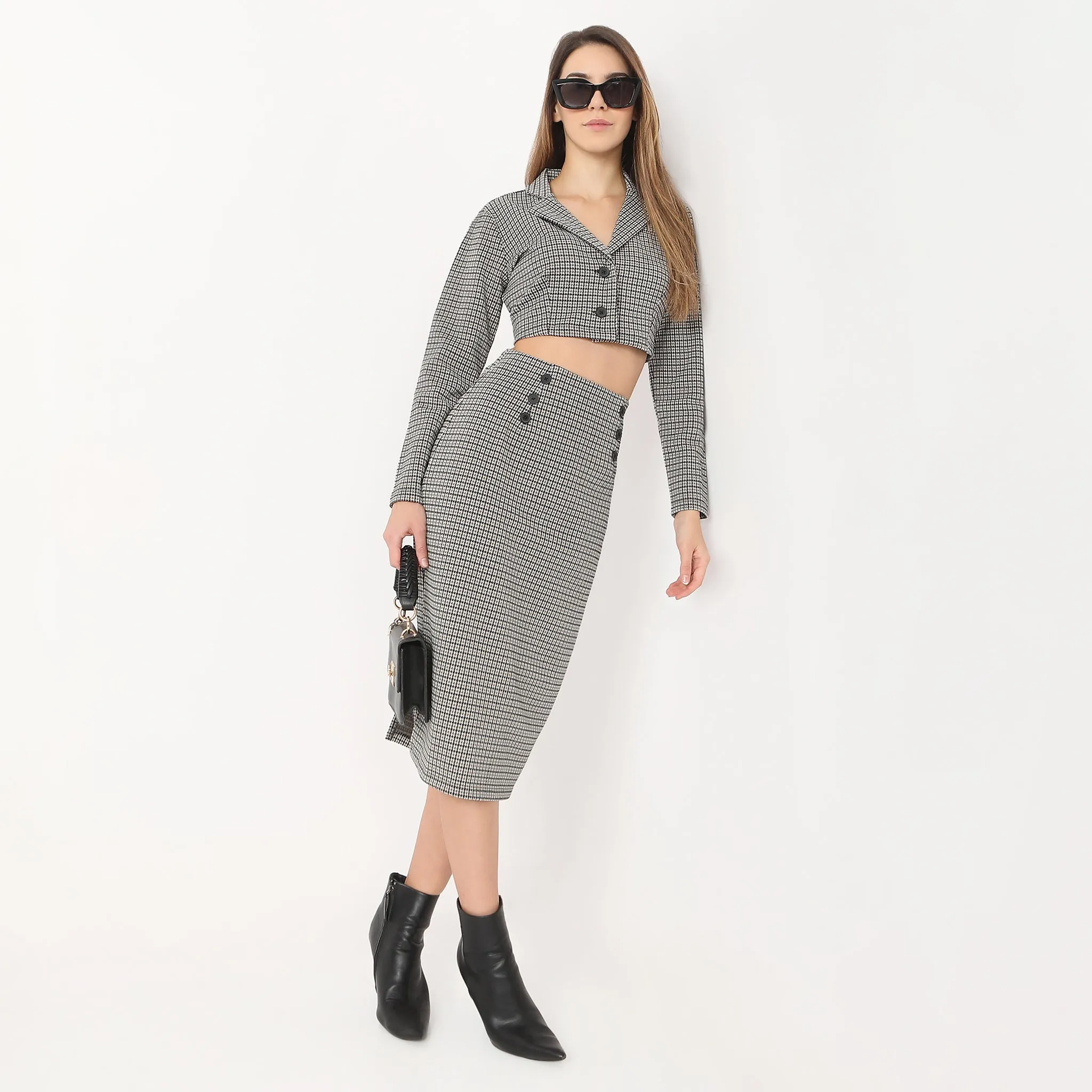 Checkered Calf Length Betty Casual Short Skirt FourWayStretchClothing