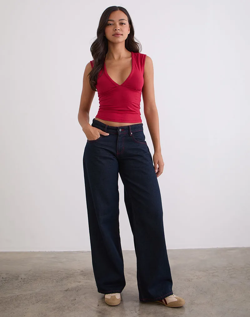 Easy Go NoSlipGrip Low Rise Roomy Jeans in Indigo with Red Stitch