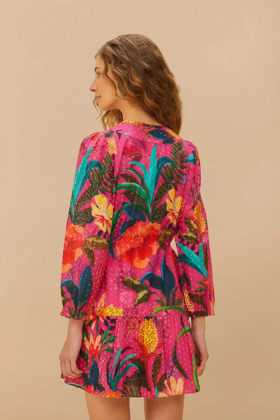 Pink Leopard Flowers Mini Dress Eco Dye