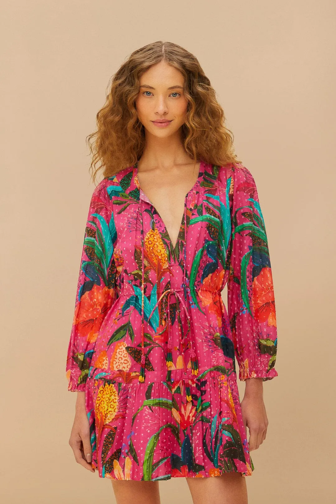 Cozy Fit Pink Leopard Flowers Mini Dress