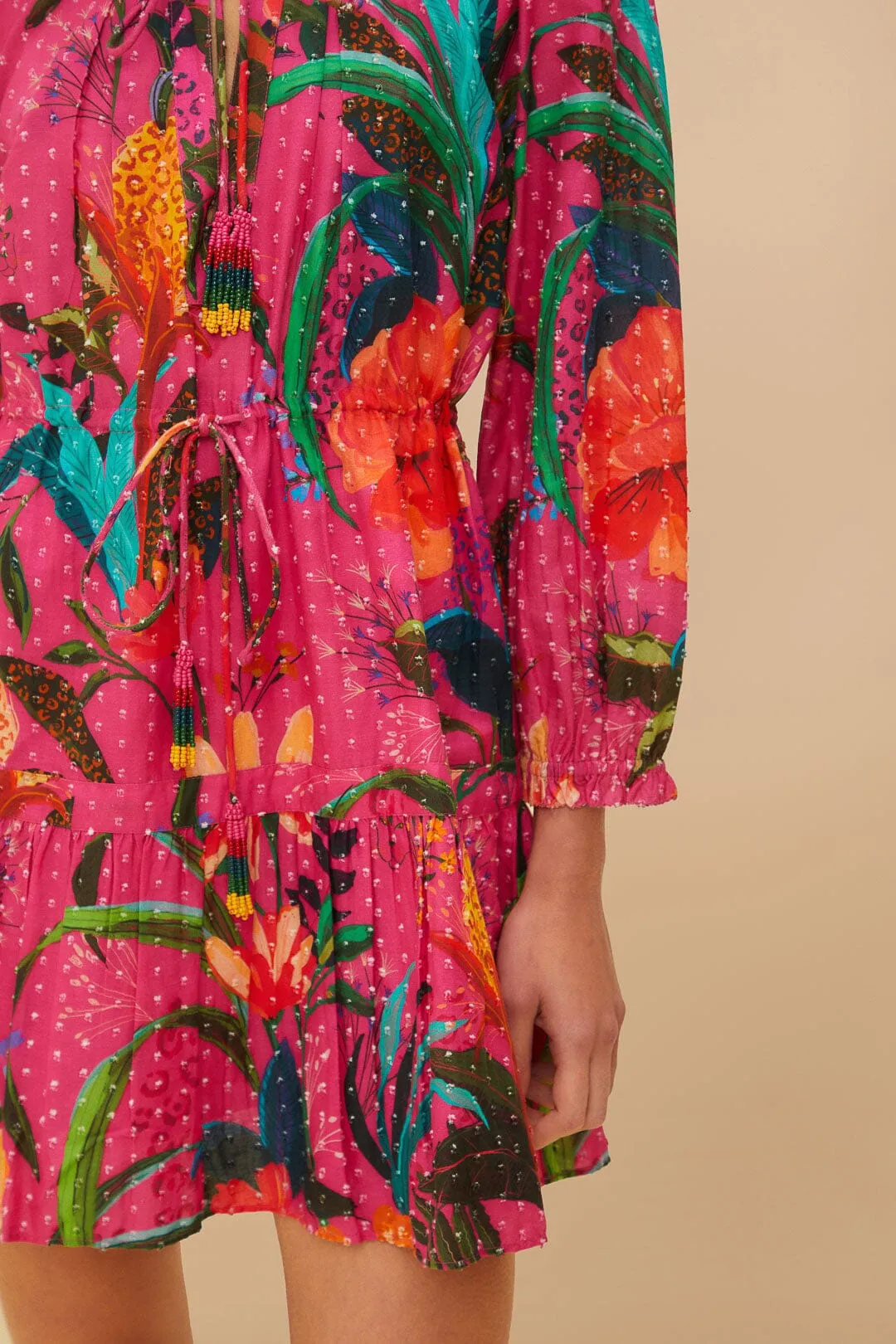 Hidden Pocket Design Urban Star Pink Leopard Flowers Mini Dress