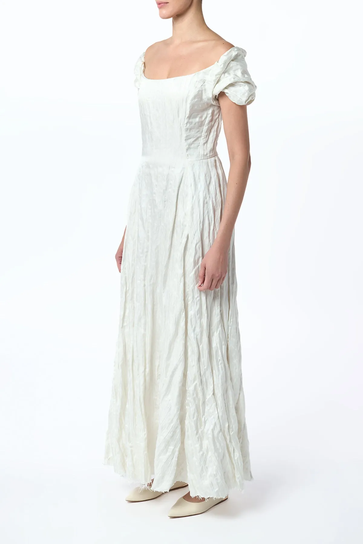 Spark Mood Retro cool Juniper Maxi Dress in Ivory Metallic Crinkled Silk