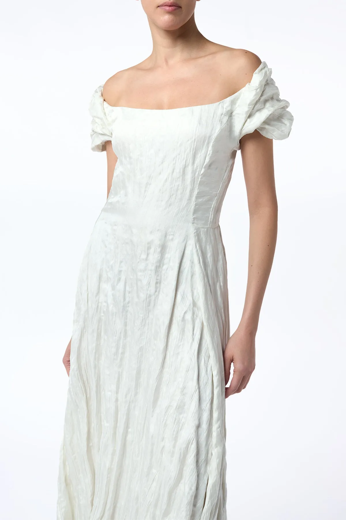 Juniper Maxi Dress in Ivory Metallic Crinkled Silk StretchFree