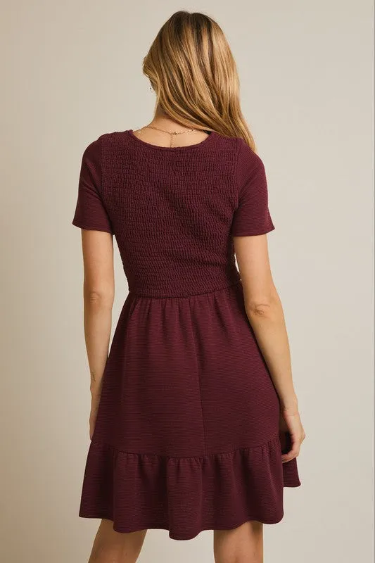 Flash Core Smocked Burgundy Dress