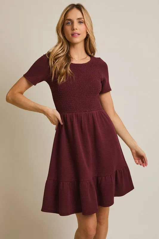 Smocked Burgundy Dress Road Look