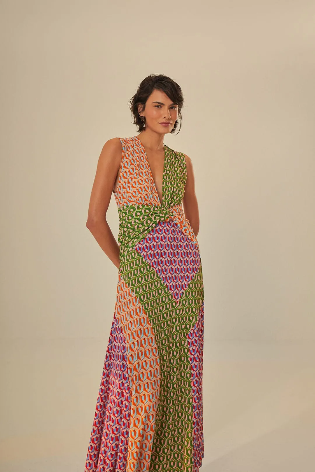 Navy Tone Star Sky Mixed Cashew Knot Maxi Dress