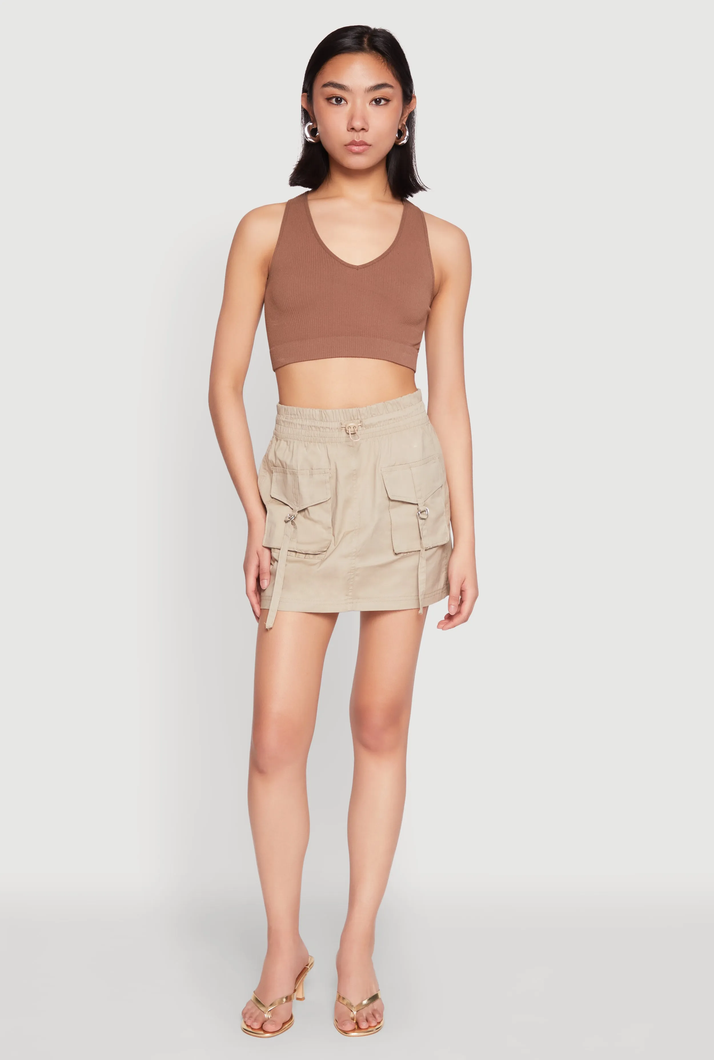 Toggle Drawstring Mini Cargo Skirt Silk Touch