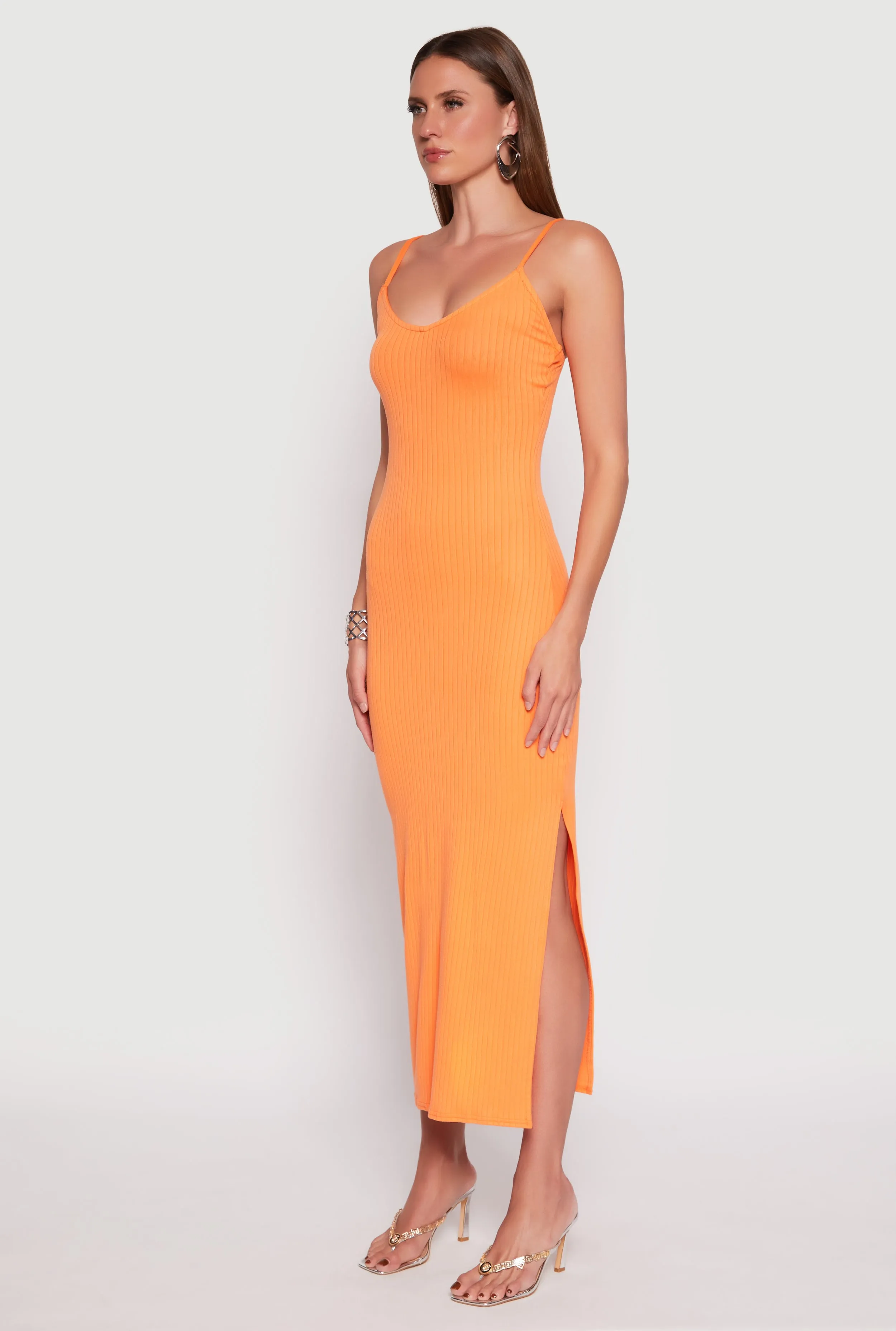 Ribbed Knit Side Slit Maxi Dress forest calm Turquoise Shine