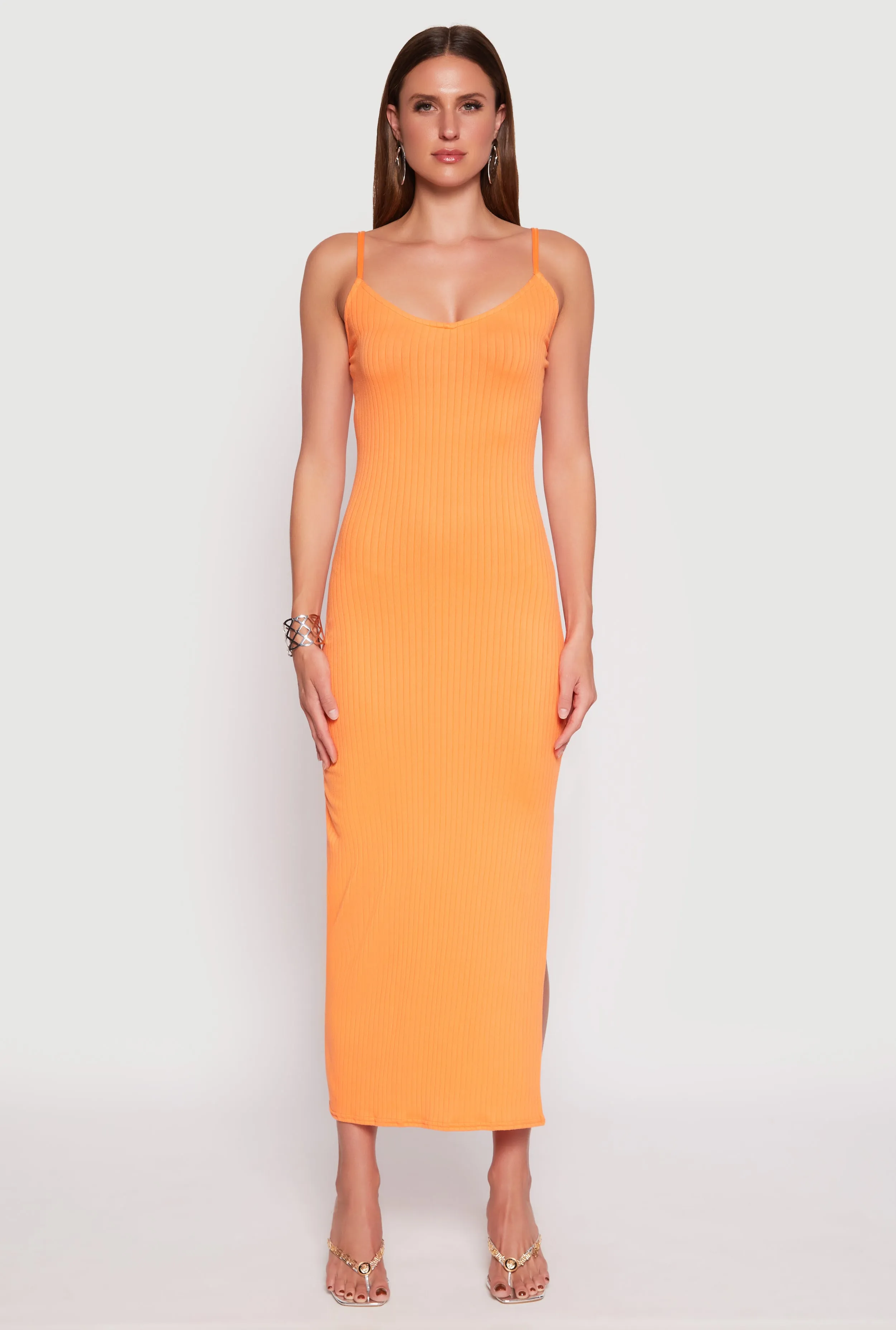 Ribbed Knit Side Slit Maxi Dress Knot Art